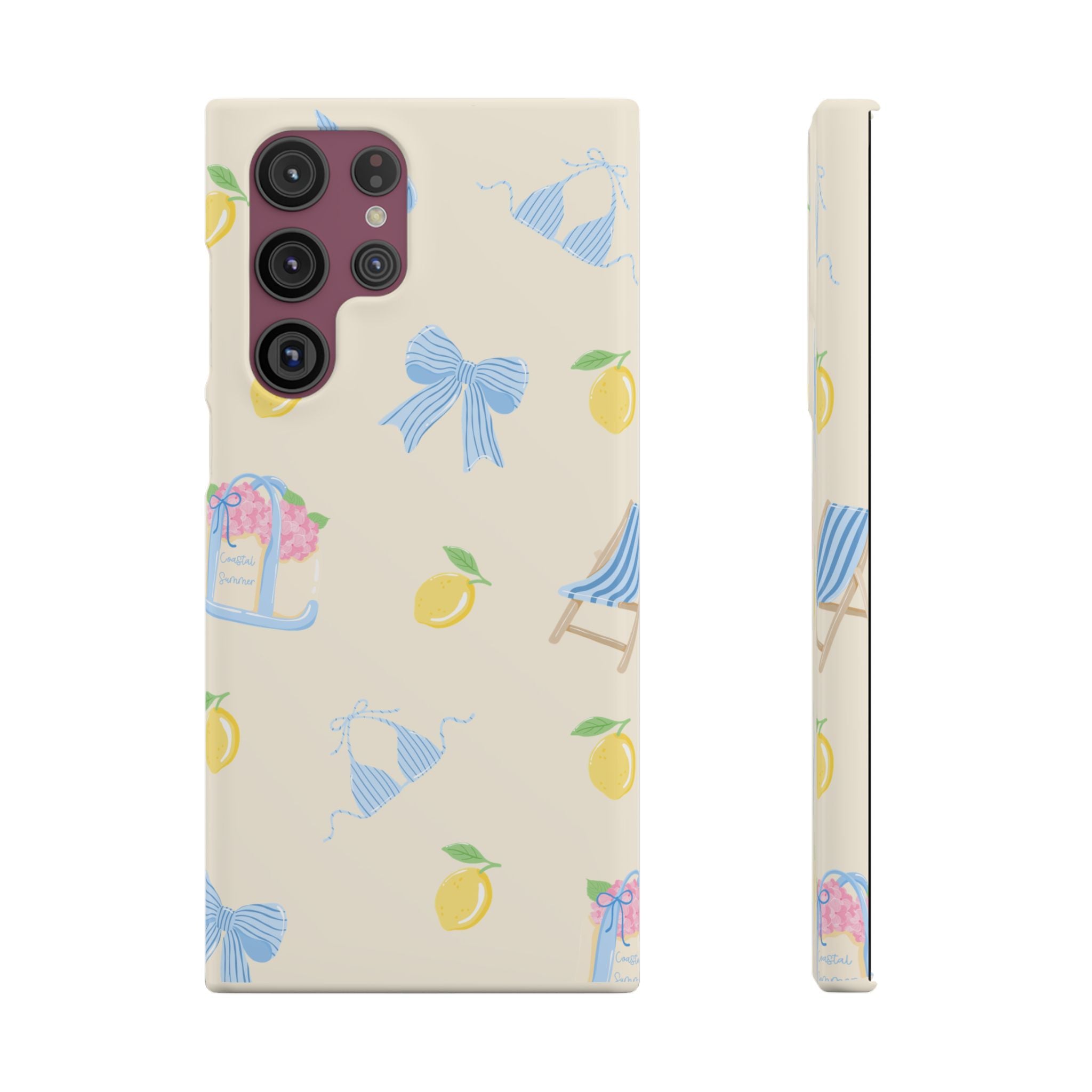 Cute Lemon & Beach Pattern Phone Case — Pastel Summer Snap Case