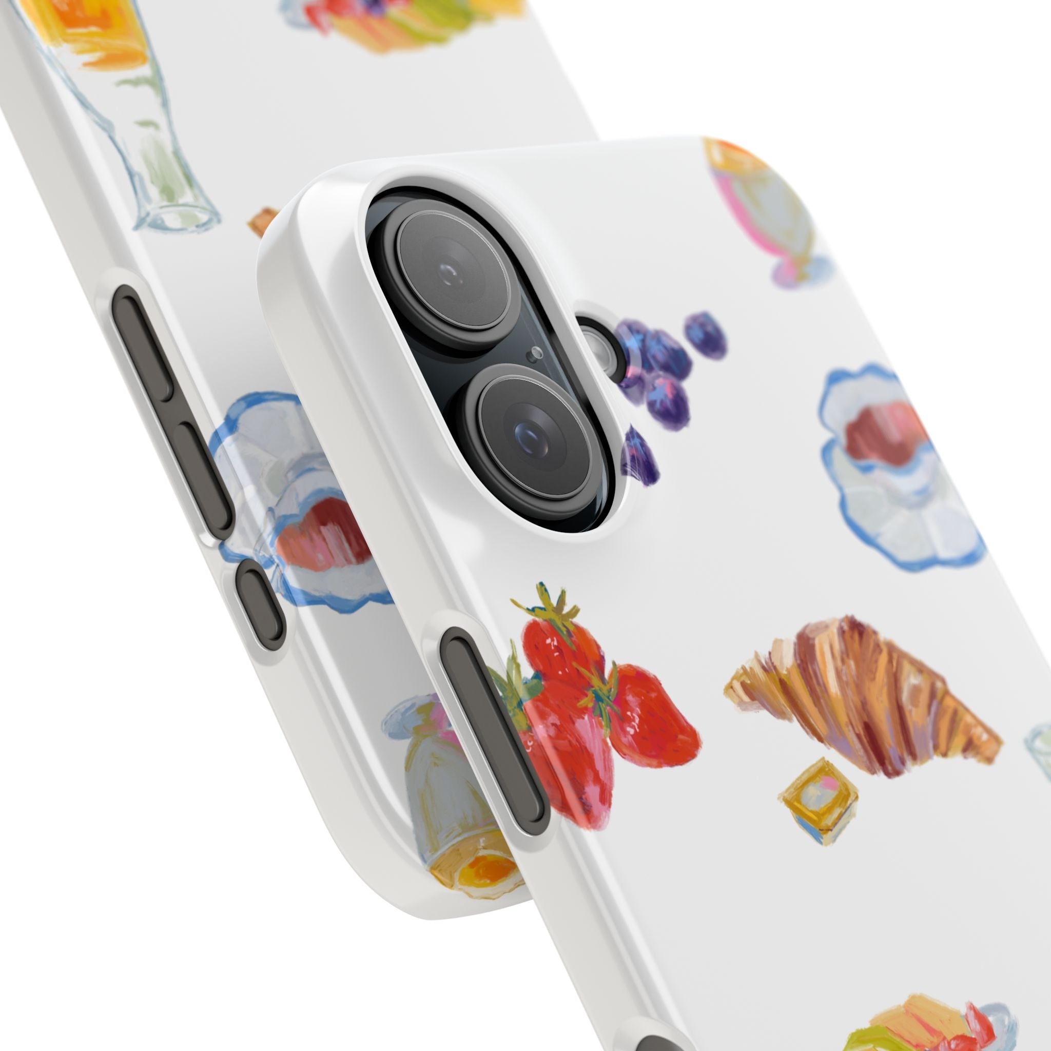 Phone Case — Watercolor Breakfast Pattern (croissant, berries, juice)