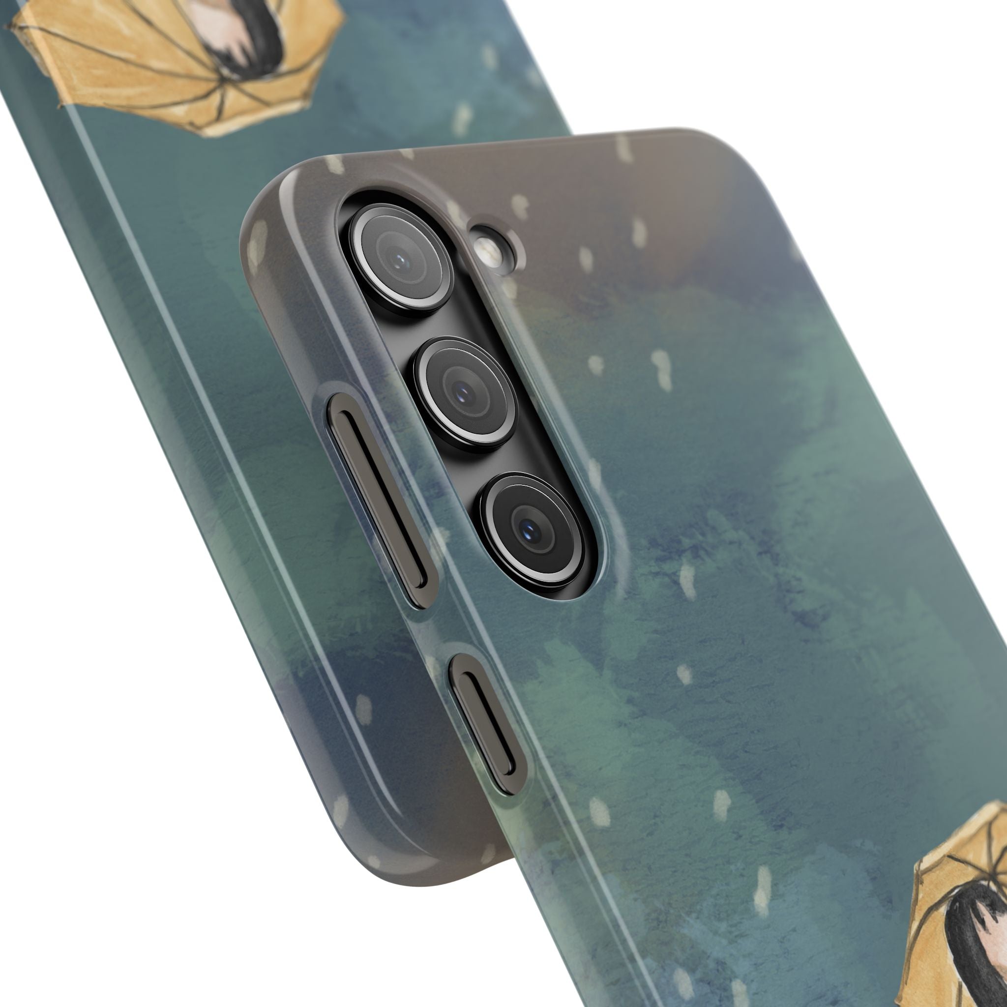 Artistic Rainfall Phone Case – Woman with Umbrella Design