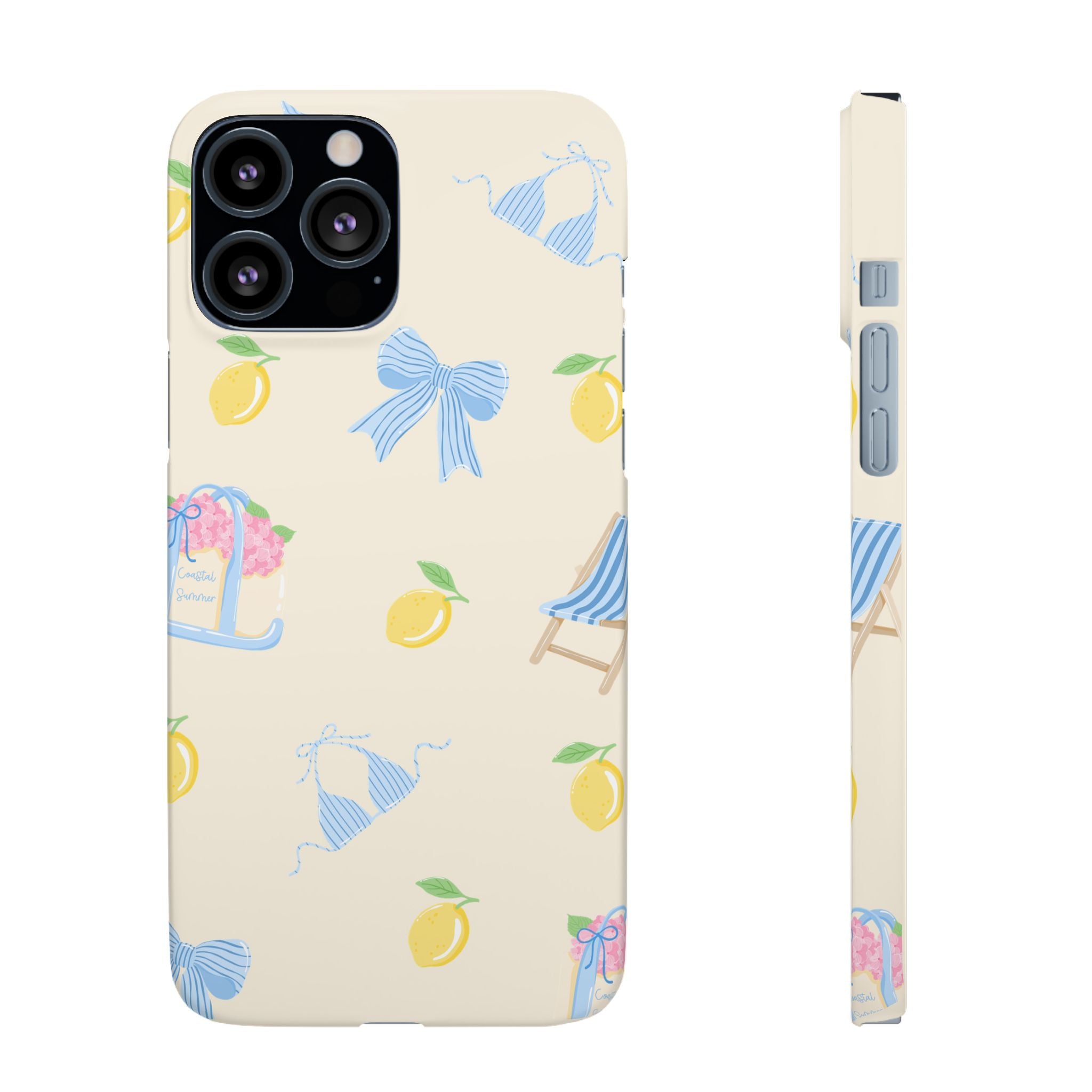 Cute Lemon & Beach Pattern Phone Case — Pastel Summer Snap Case