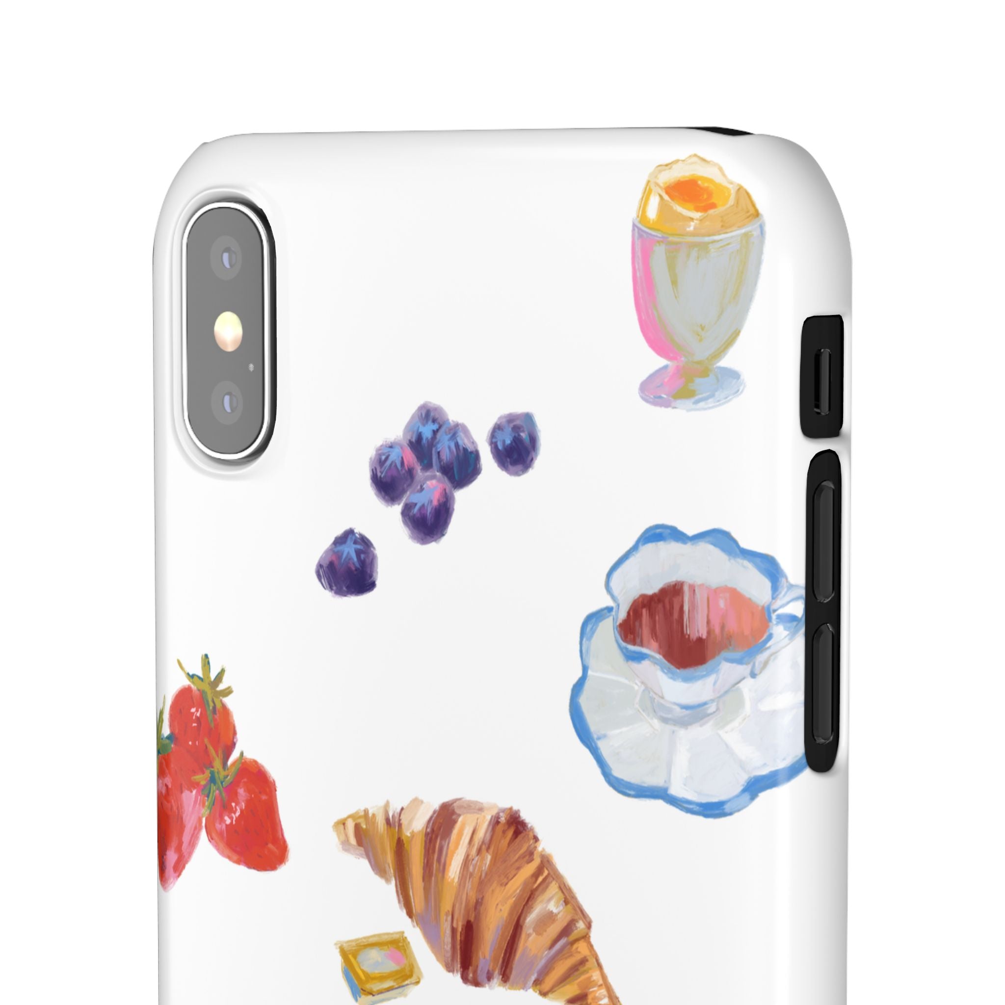 Phone Case — Watercolor Breakfast Pattern (croissant, berries, juice)