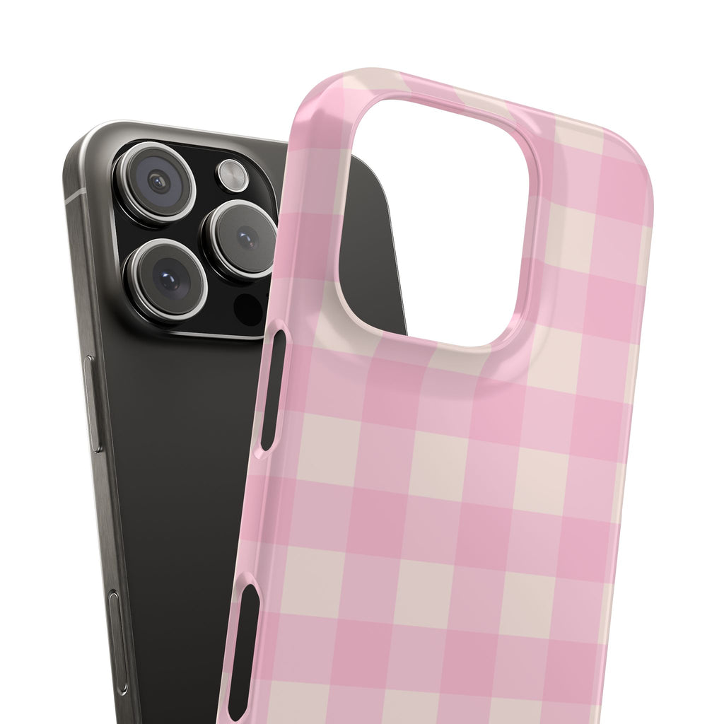 Pink Gingham Snap Phone Case - Cute Pastel Checkered iPhone Cover