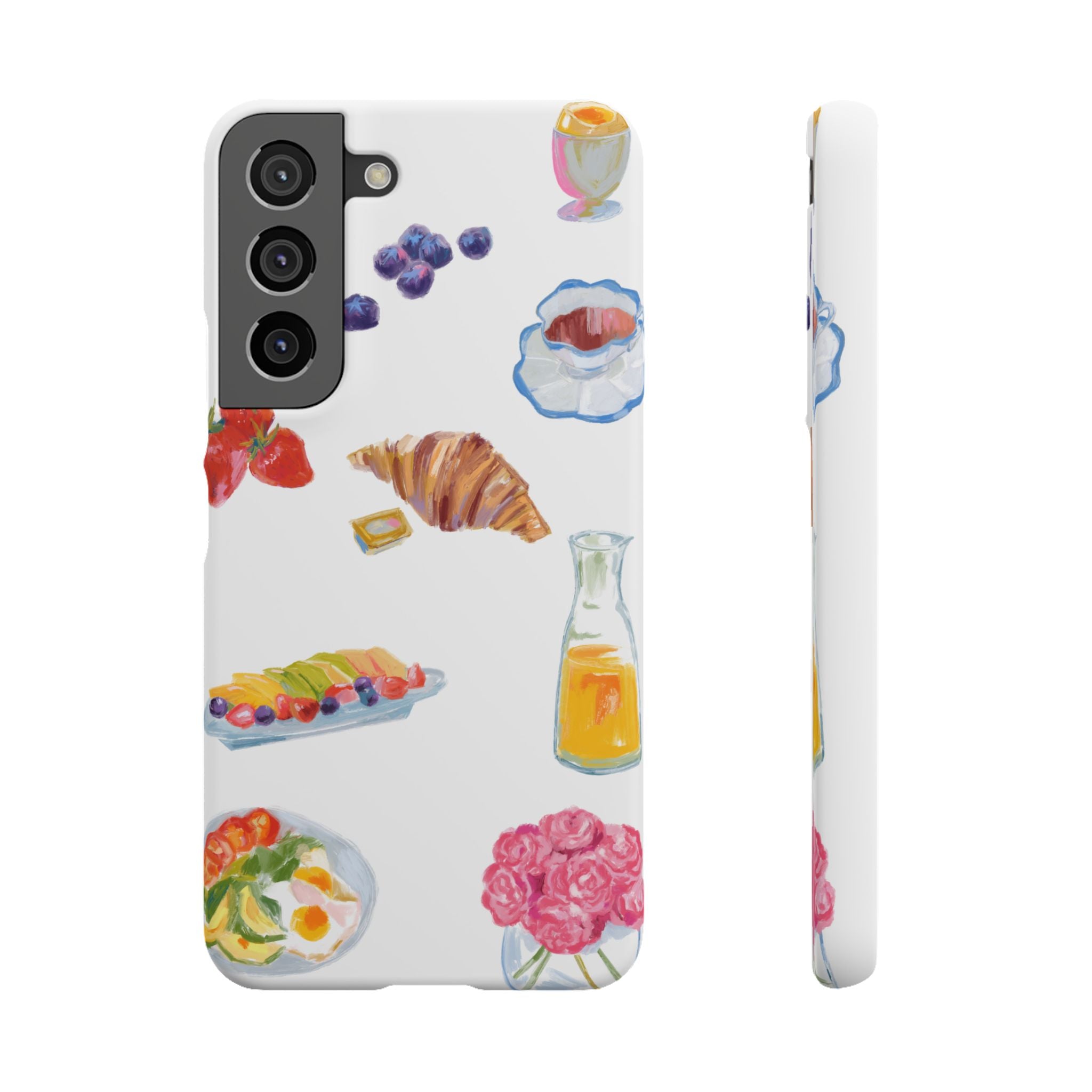 Phone Case — Watercolor Breakfast Pattern (croissant, berries, juice)