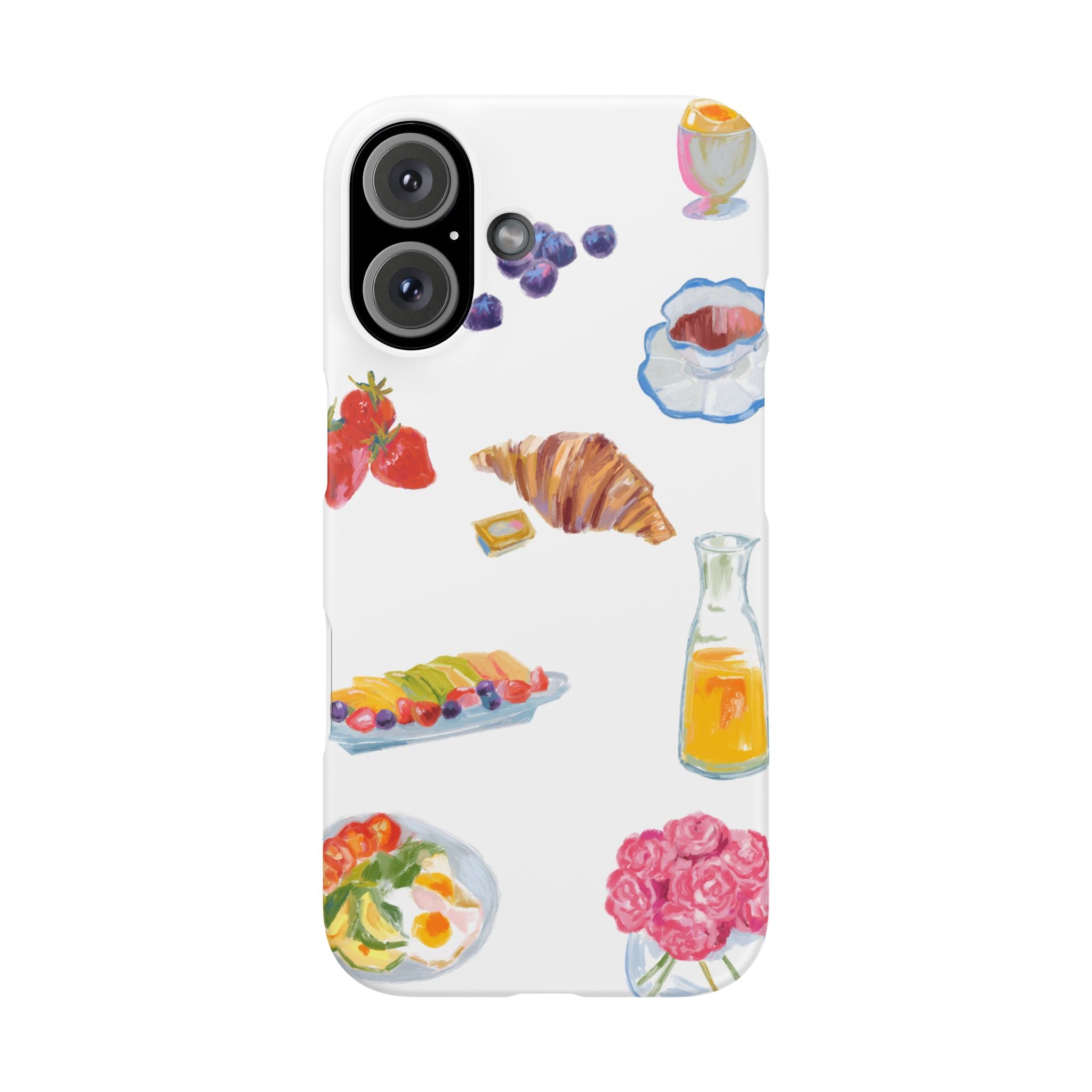 Phone Case — Watercolor Breakfast Pattern (croissant, berries, juice)
