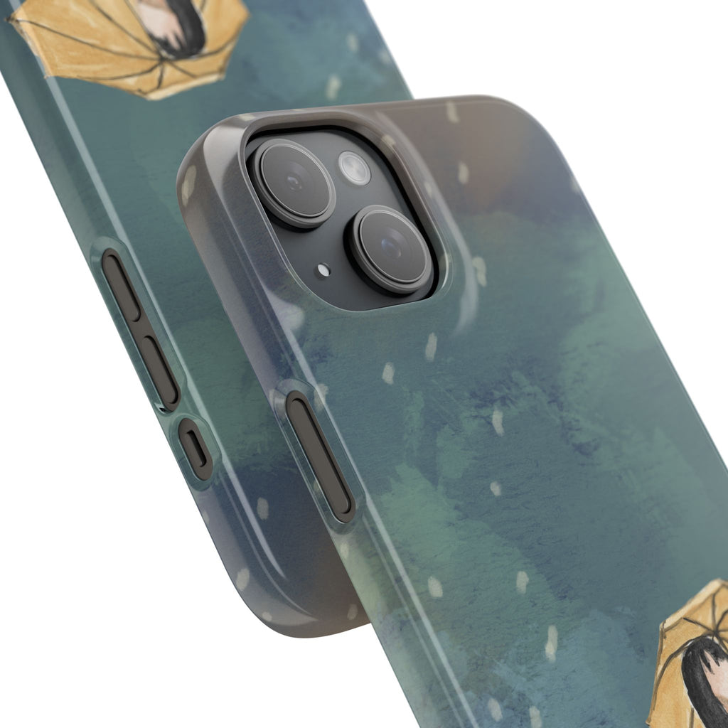 Artistic Rainfall Phone Case – Woman with Umbrella Design