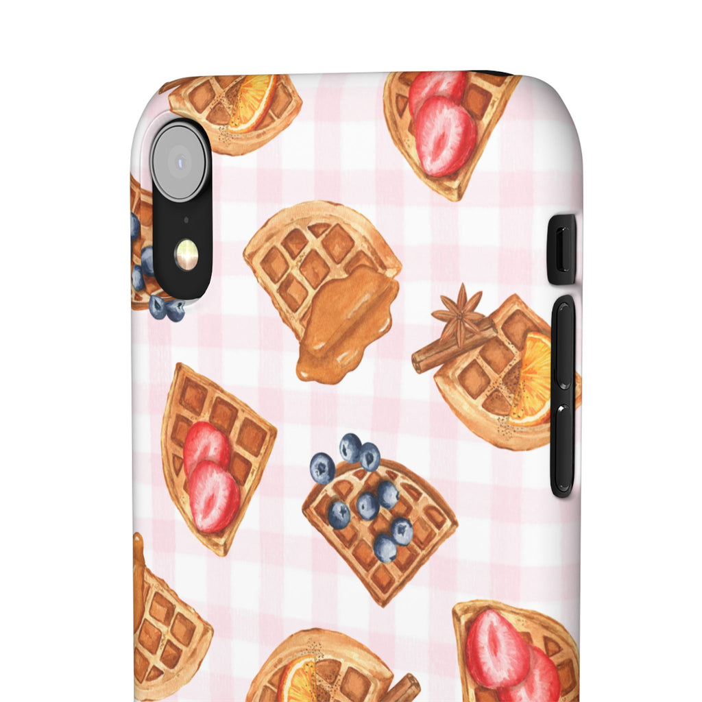 Waffle Picnic Phone Case — Cute Strawberry & Blueberry Waffles on Pink Gingham Snap Case