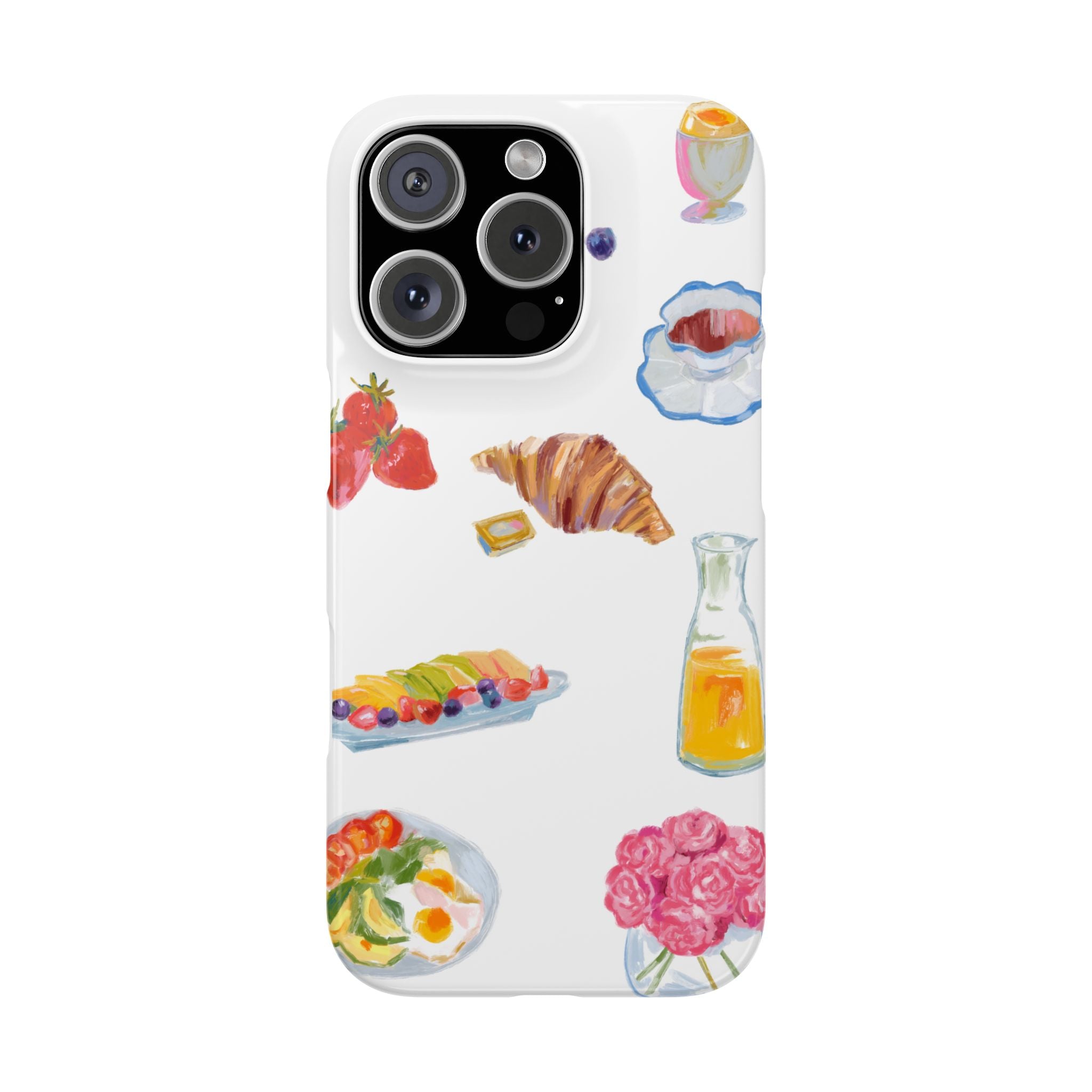 Phone Case — Watercolor Breakfast Pattern (croissant, berries, juice)