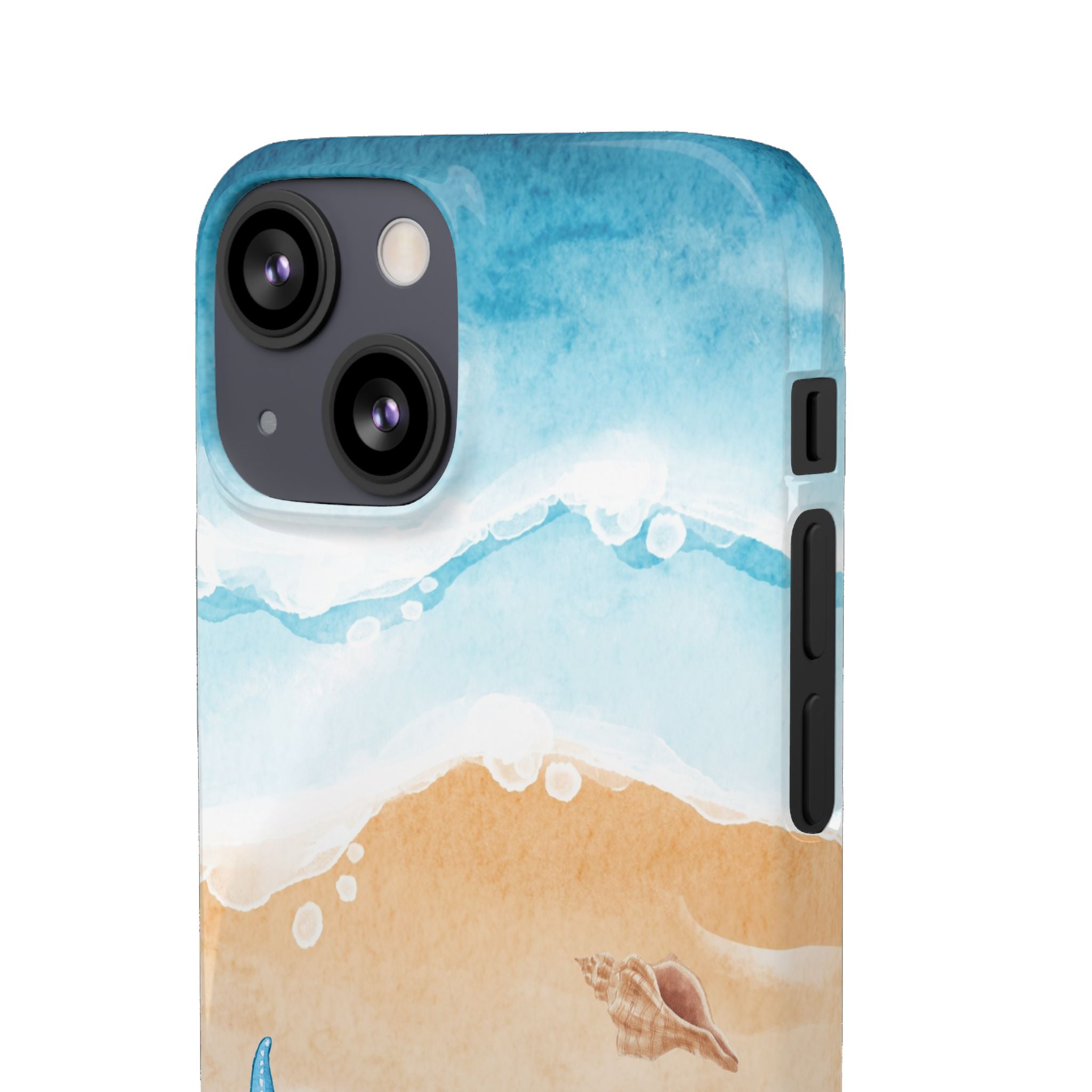 Beach Scene Phone Case — Watercolor Sand, Seashells & Crabs