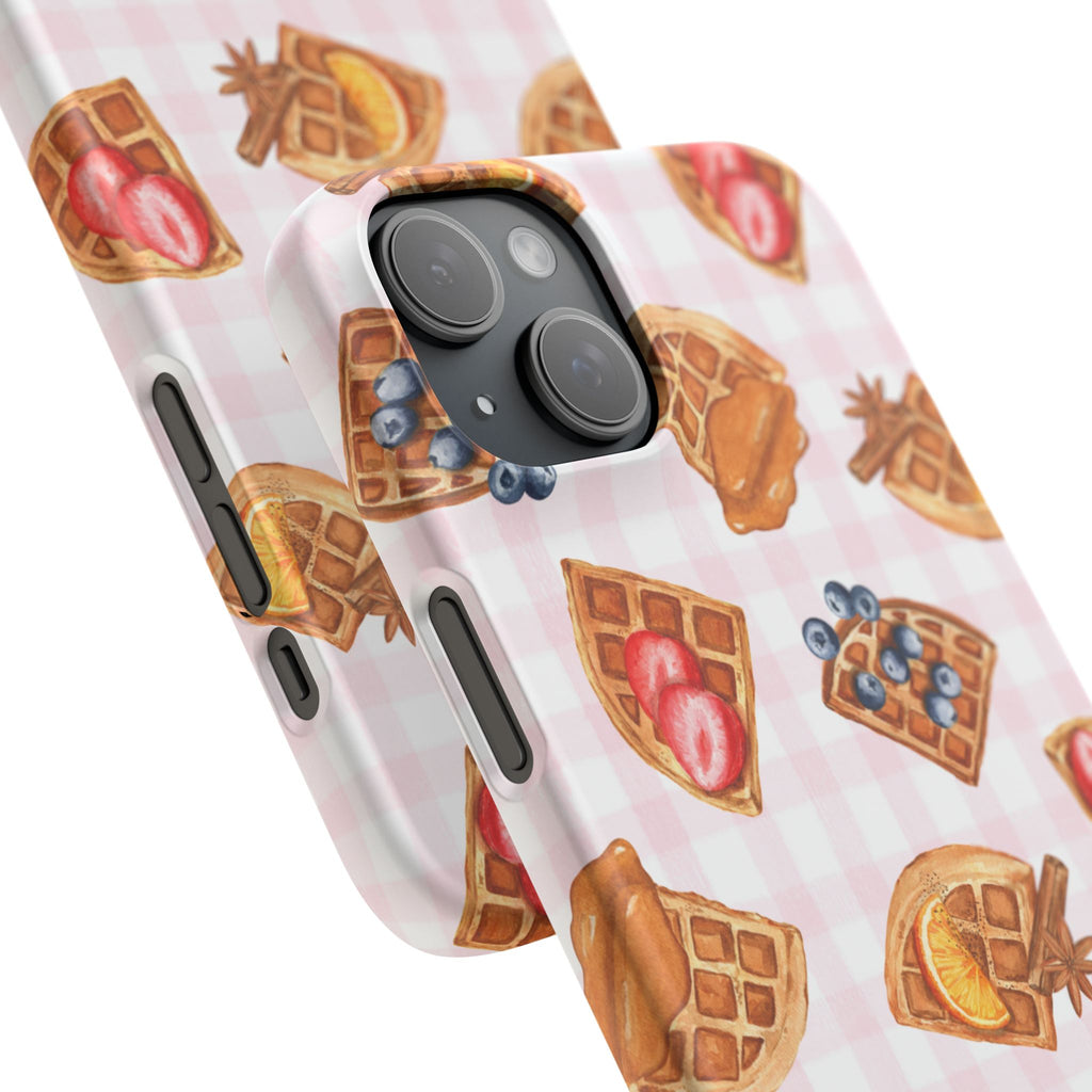 Waffle Picnic Phone Case — Cute Strawberry & Blueberry Waffles on Pink Gingham Snap Case