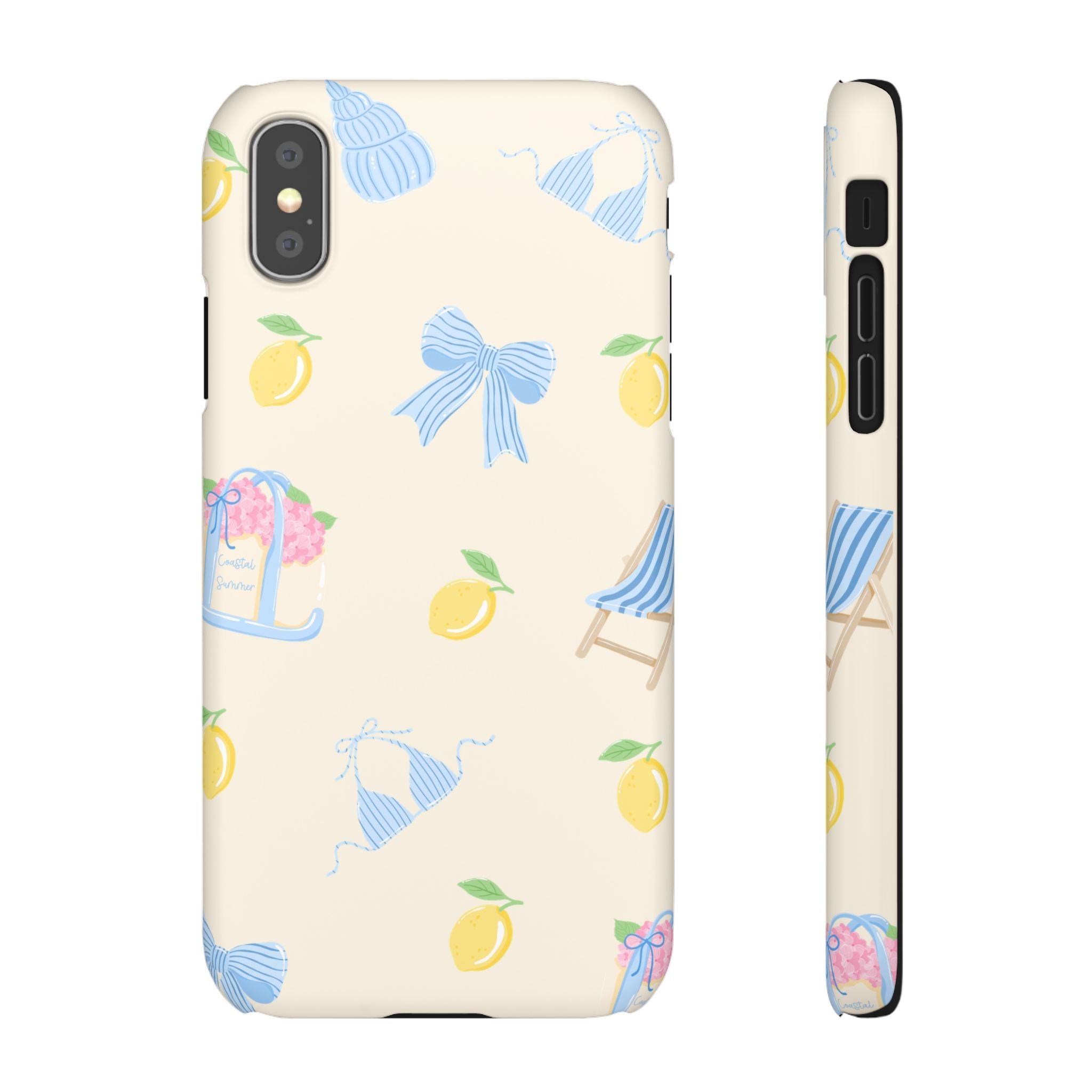 Cute Lemon & Beach Pattern Phone Case — Pastel Summer Snap Case