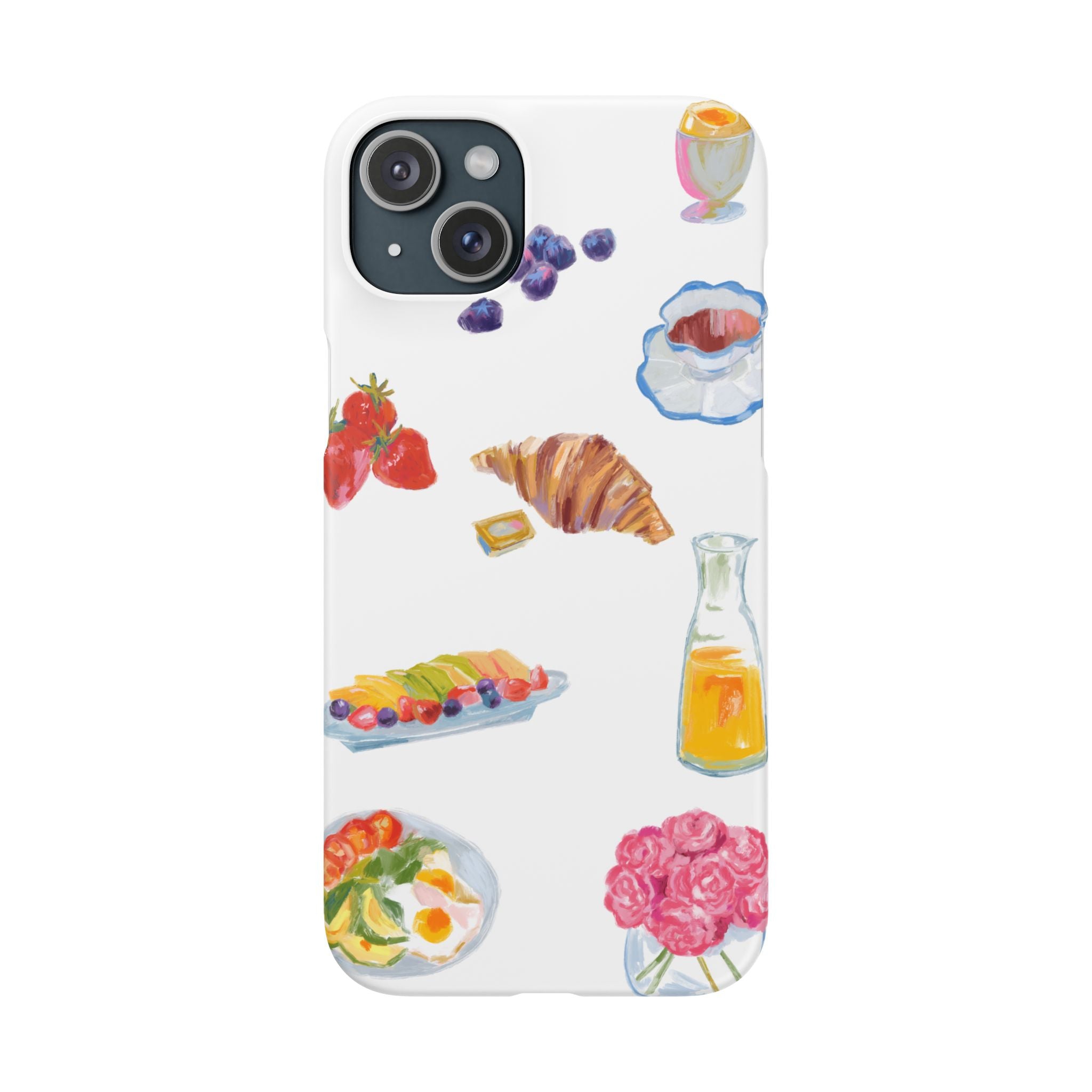 Phone Case — Watercolor Breakfast Pattern (croissant, berries, juice)