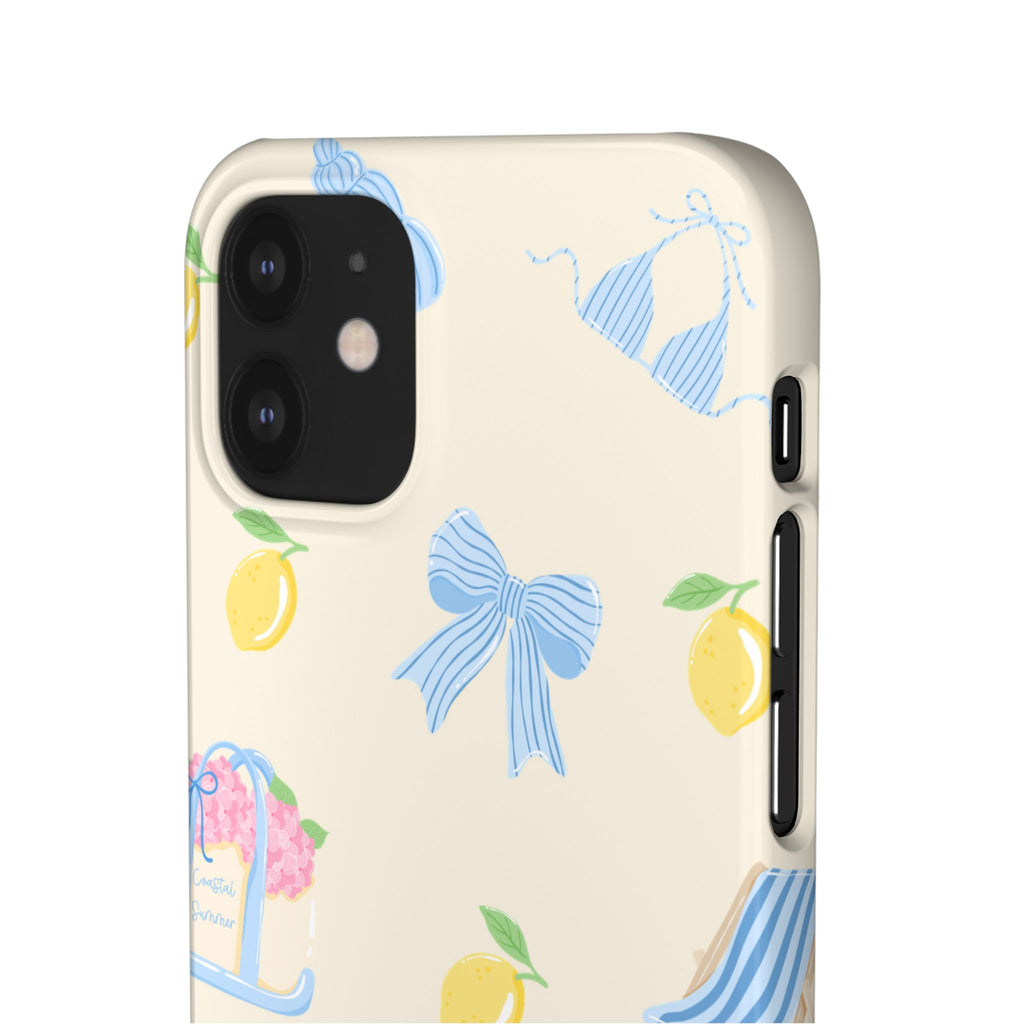 Cute Lemon & Beach Pattern Phone Case — Pastel Summer Snap Case