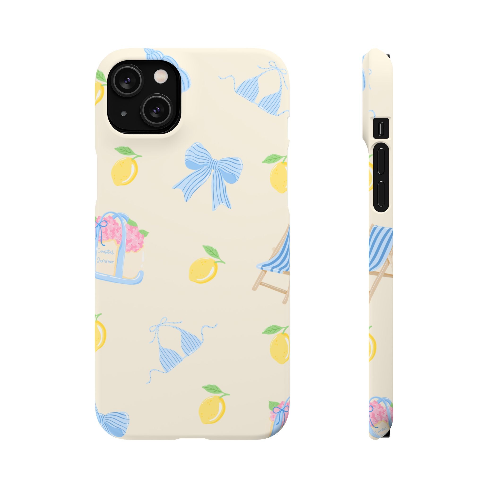 Cute Lemon & Beach Pattern Phone Case — Pastel Summer Snap Case