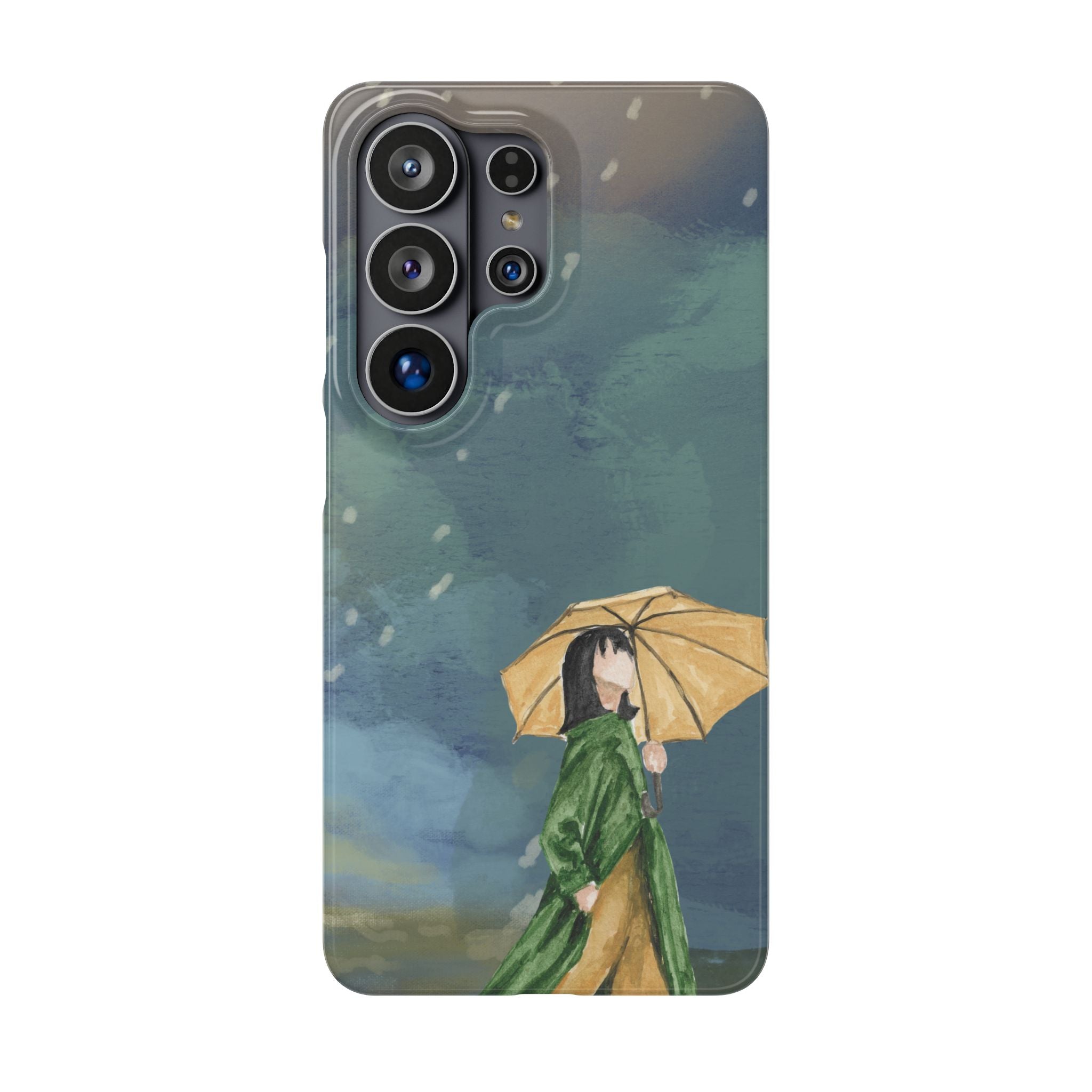 Artistic Rainfall Phone Case – Woman with Umbrella Design