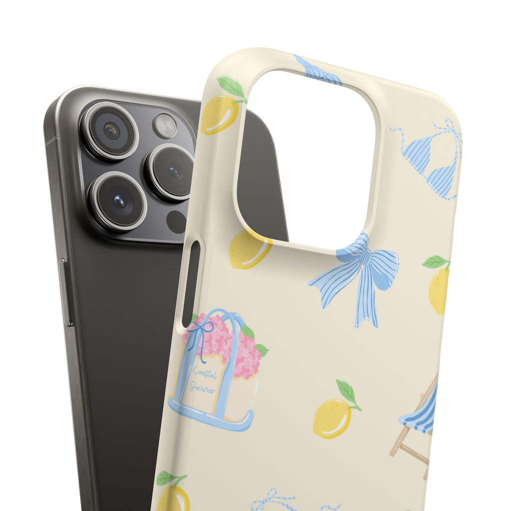 Cute Lemon & Beach Pattern Phone Case — Pastel Summer Snap Case