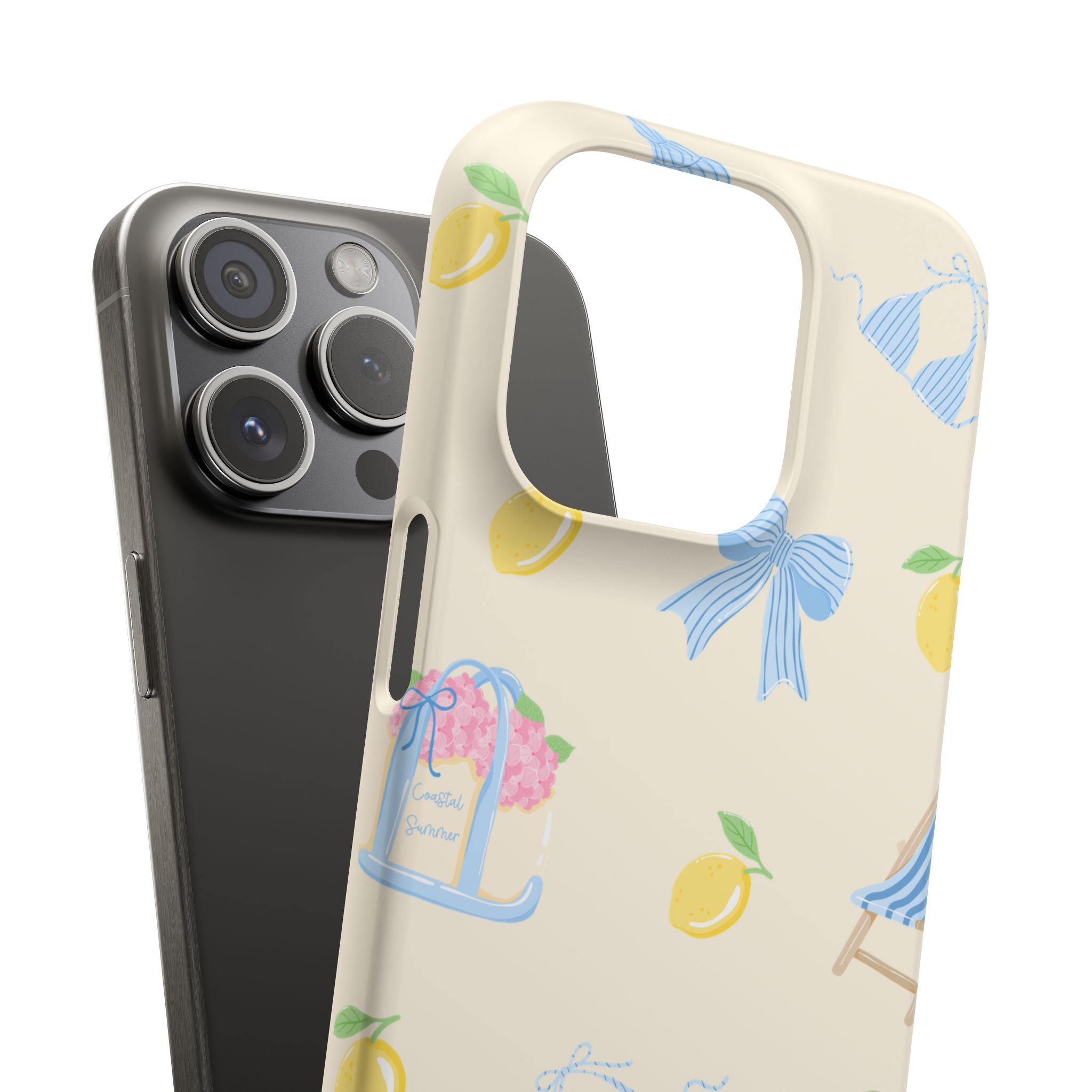 Cute Lemon & Beach Pattern Phone Case — Pastel Summer Snap Case
