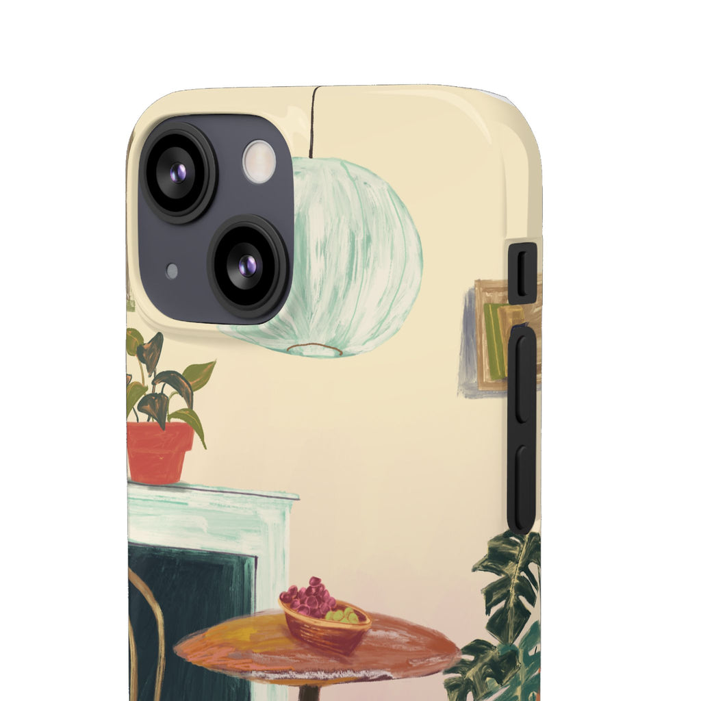 Vintage Bistro Phone Case — Cozy Cafe Interior Illustration Snap Case