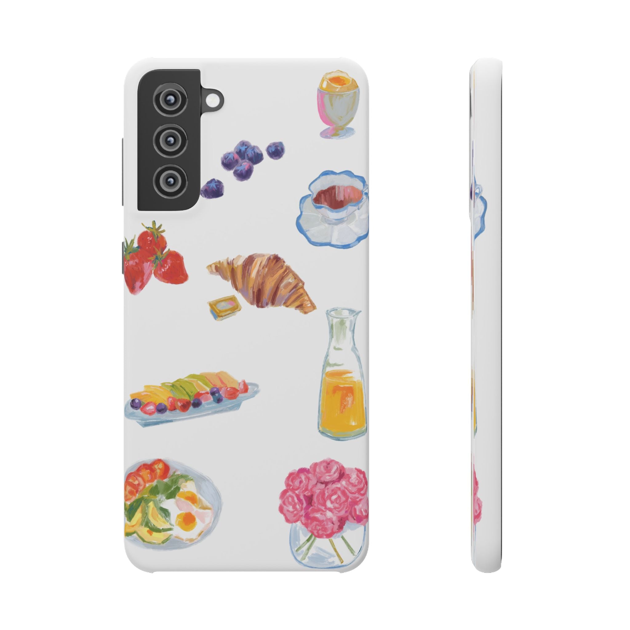 Phone Case — Watercolor Breakfast Pattern (croissant, berries, juice)