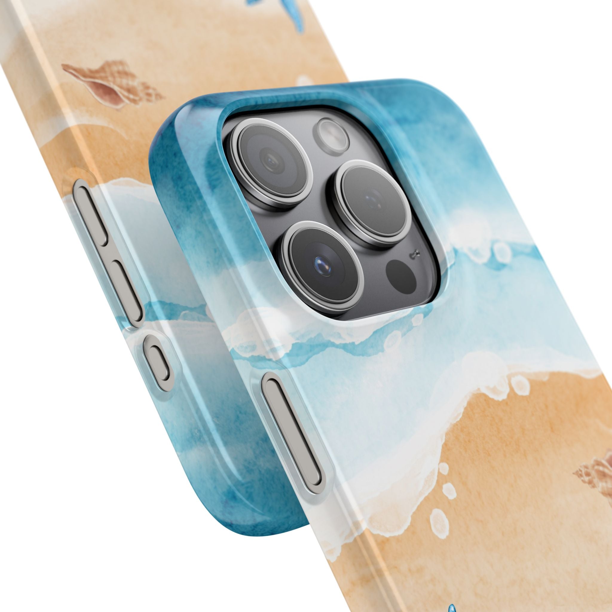 Beach Scene Phone Case — Watercolor Sand, Seashells & Crabs