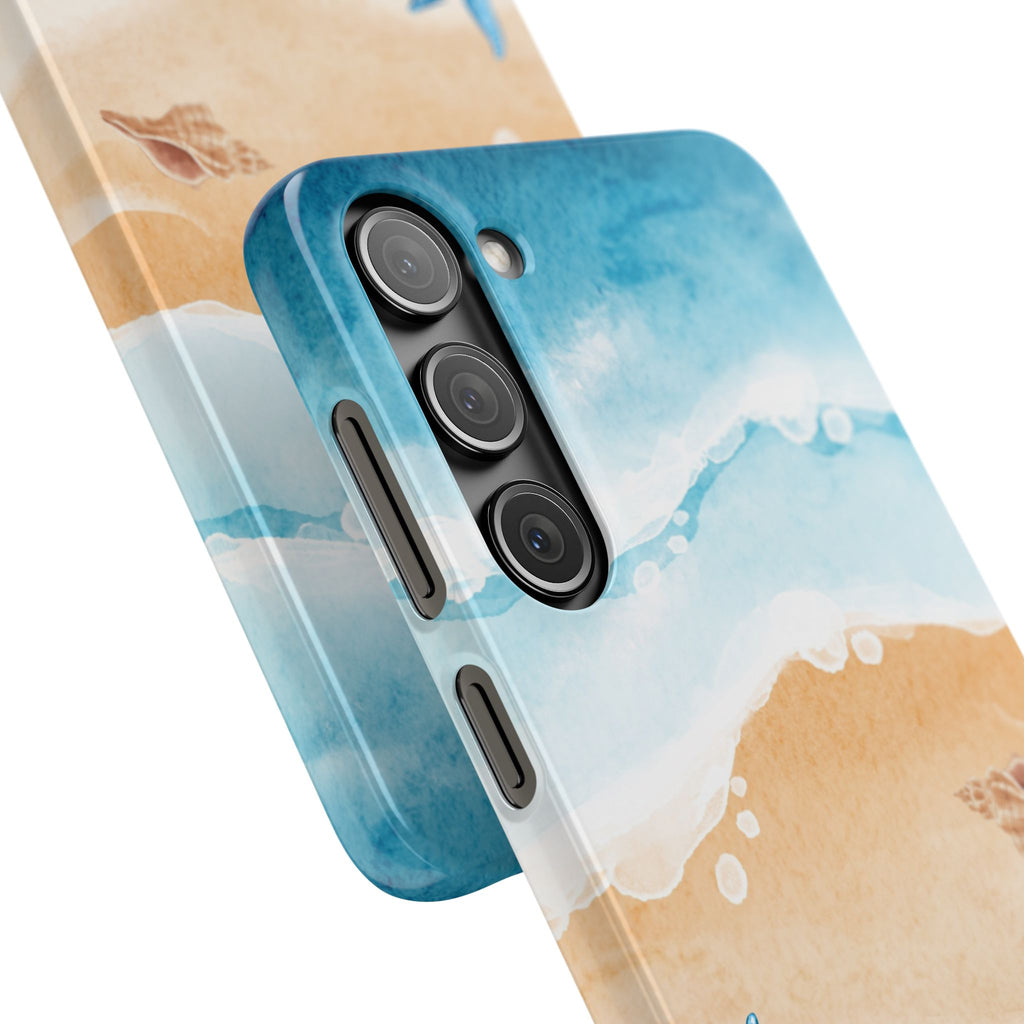 Beach Scene Phone Case — Watercolor Sand, Seashells & Crabs