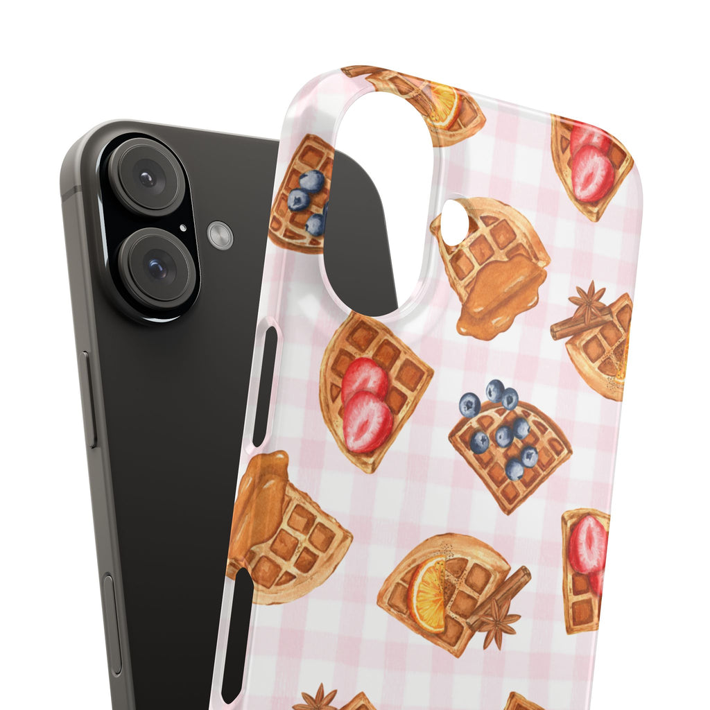 Waffle Picnic Phone Case — Cute Strawberry & Blueberry Waffles on Pink Gingham Snap Case