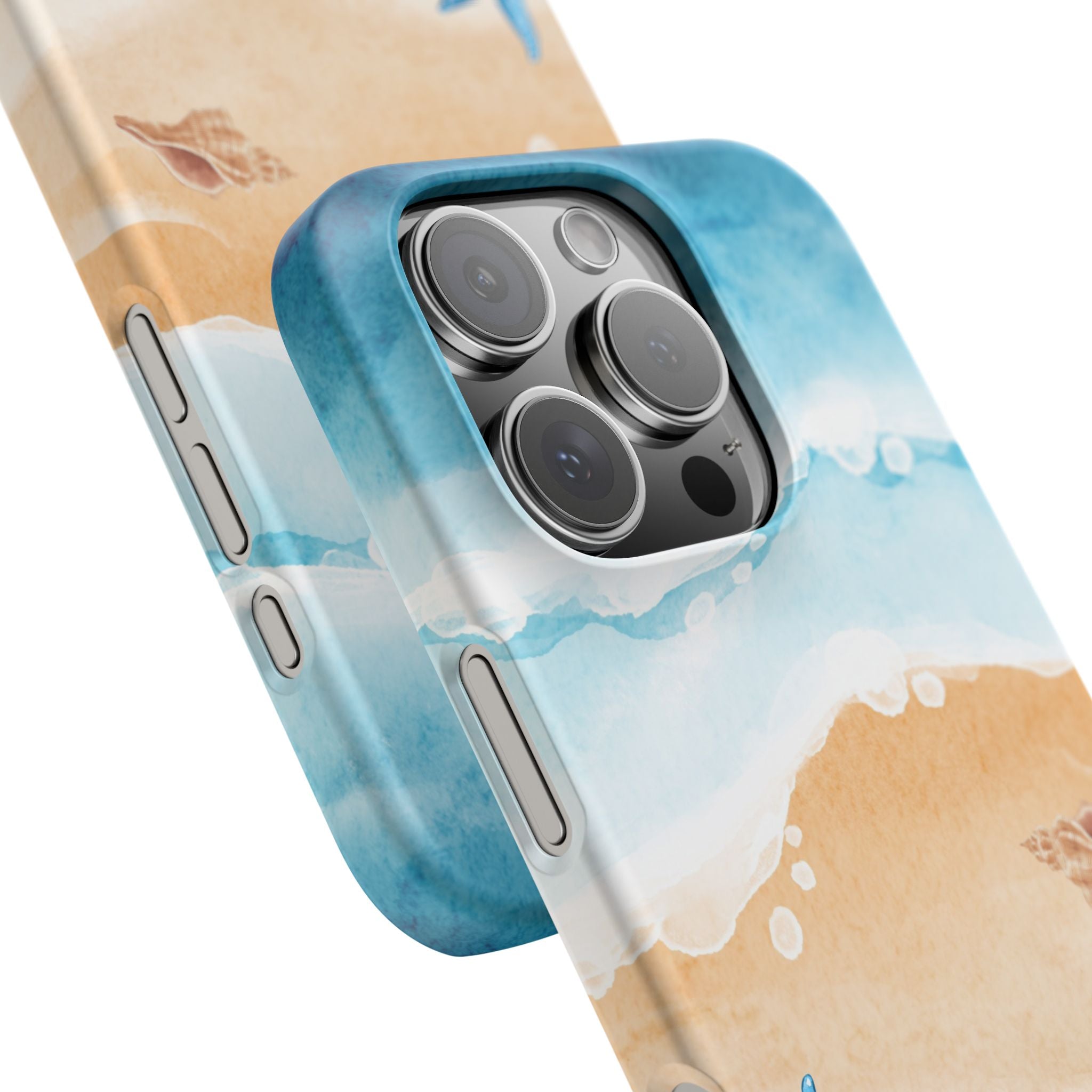 Beach Scene Phone Case — Watercolor Sand, Seashells & Crabs