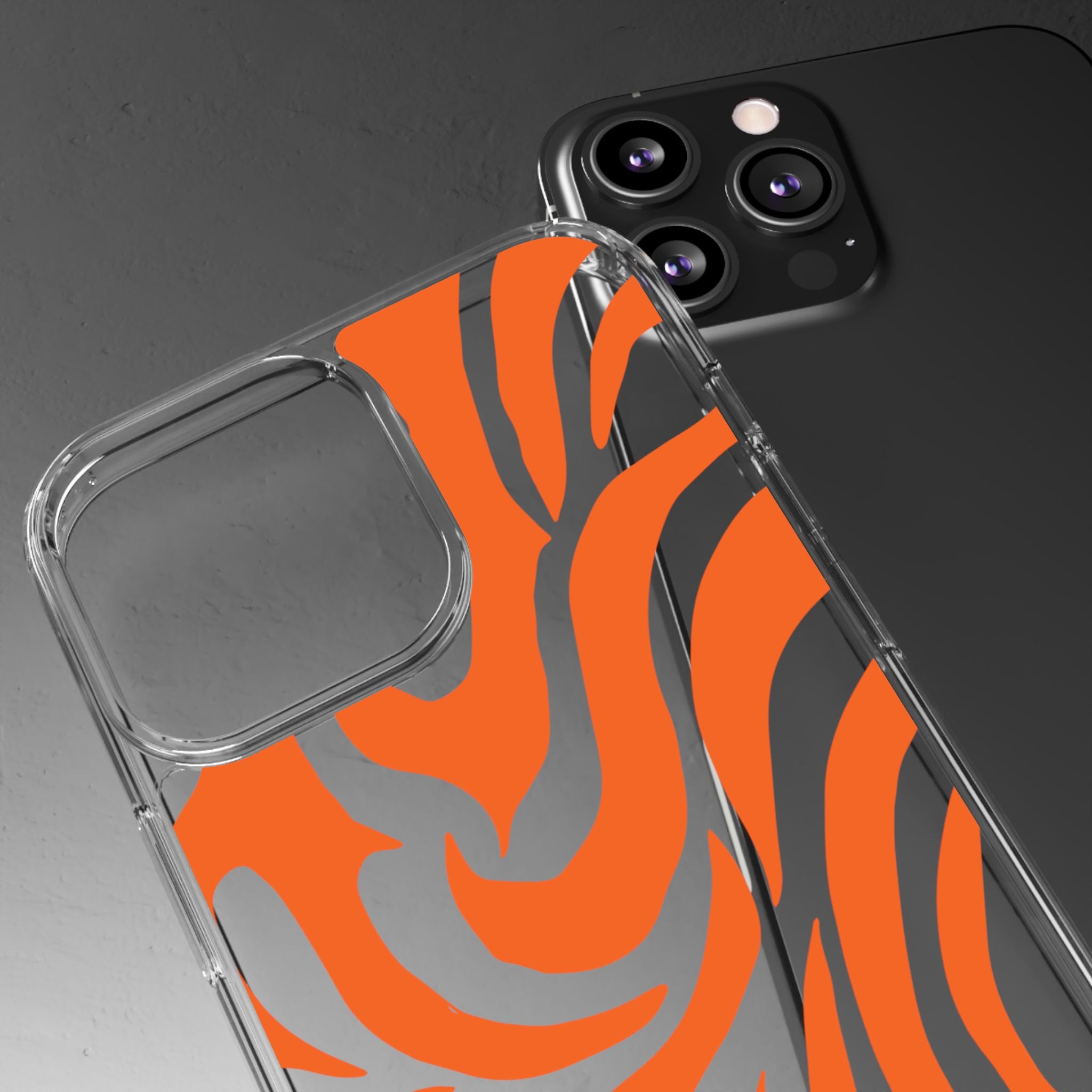Orange Tiger Stripe Clear Phone Case — Bold Animal Print iPhone Cover