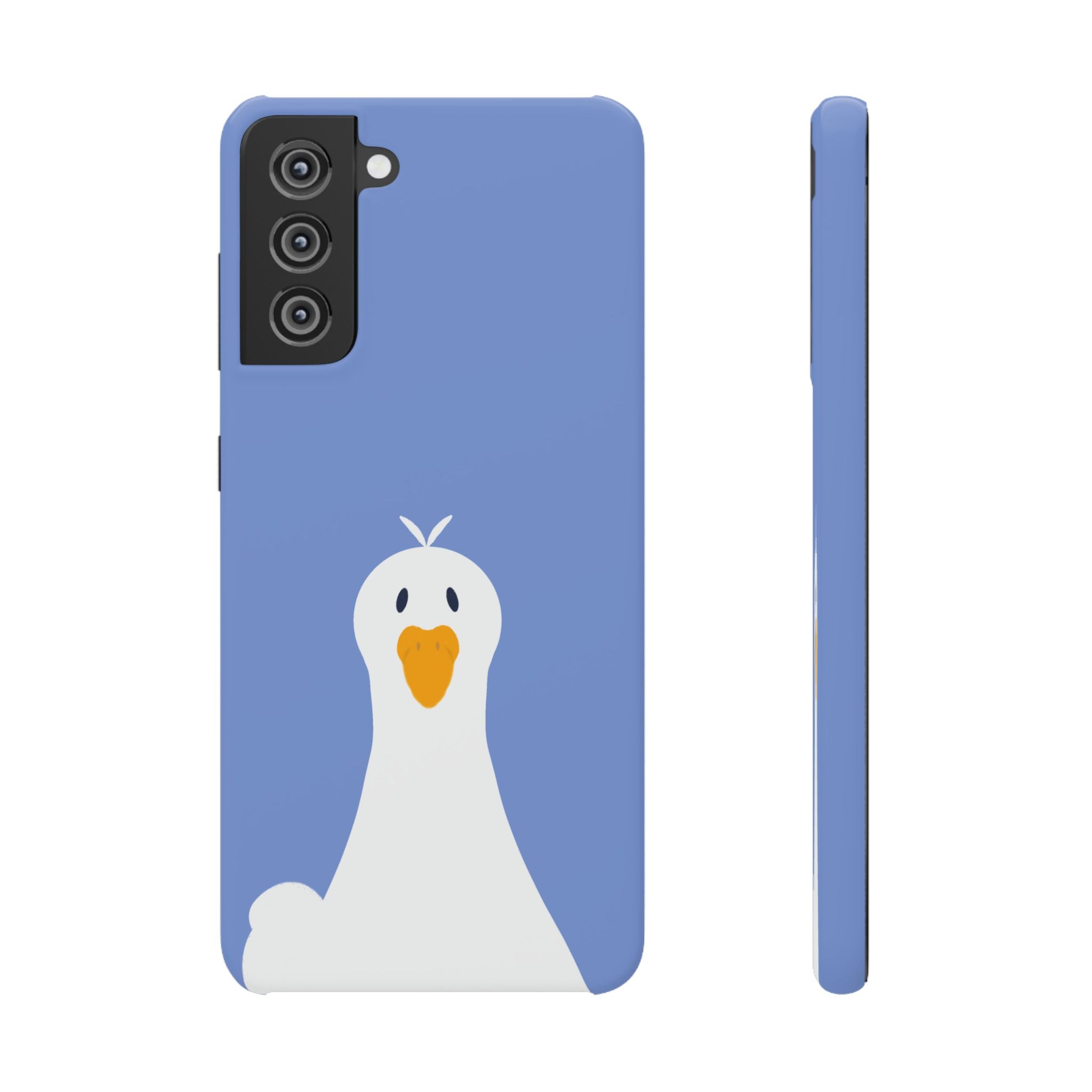Cute Goose Phone Case – Blue Snap Phone Cover with Whimsical Bird Design