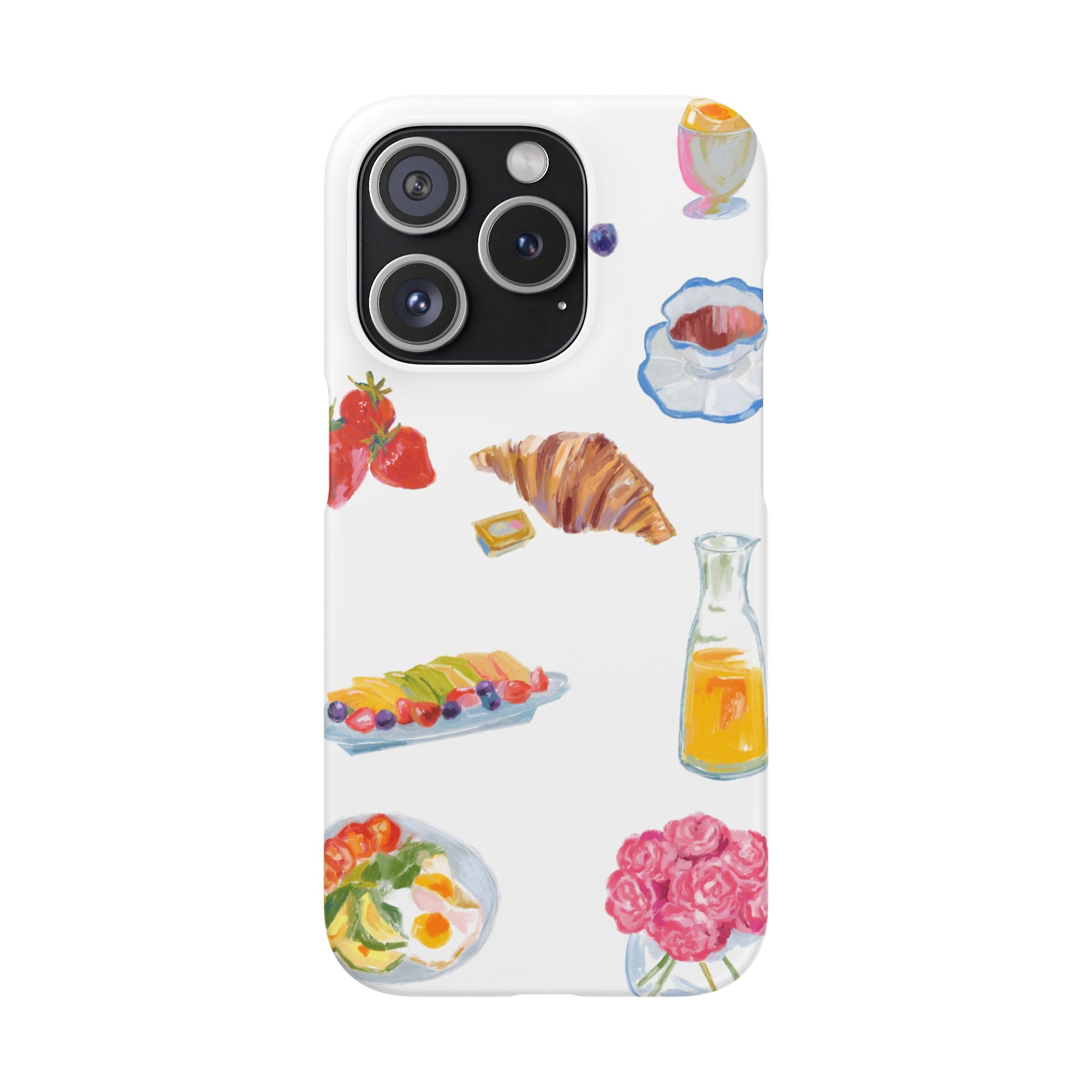 Phone Case — Watercolor Breakfast Pattern (croissant, berries, juice)