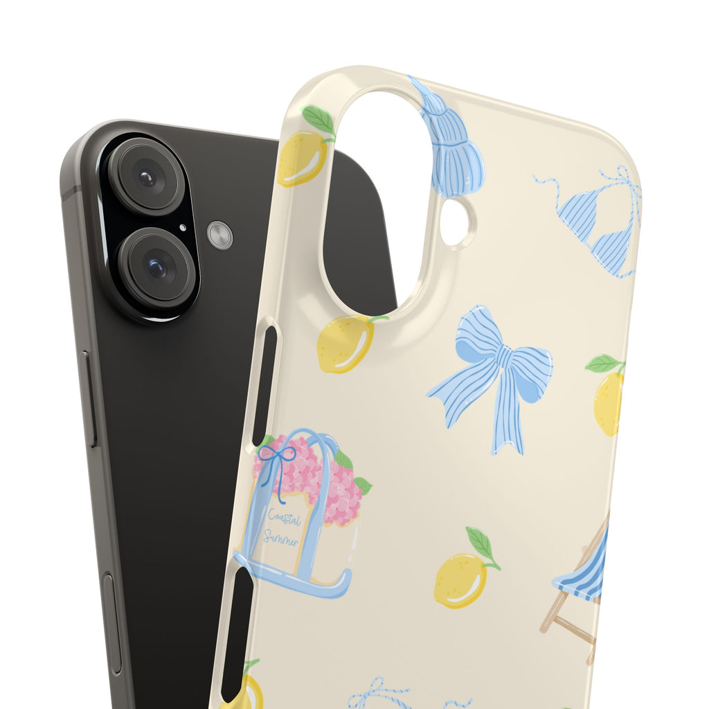 Cute Lemon & Beach Pattern Phone Case — Pastel Summer Snap Case