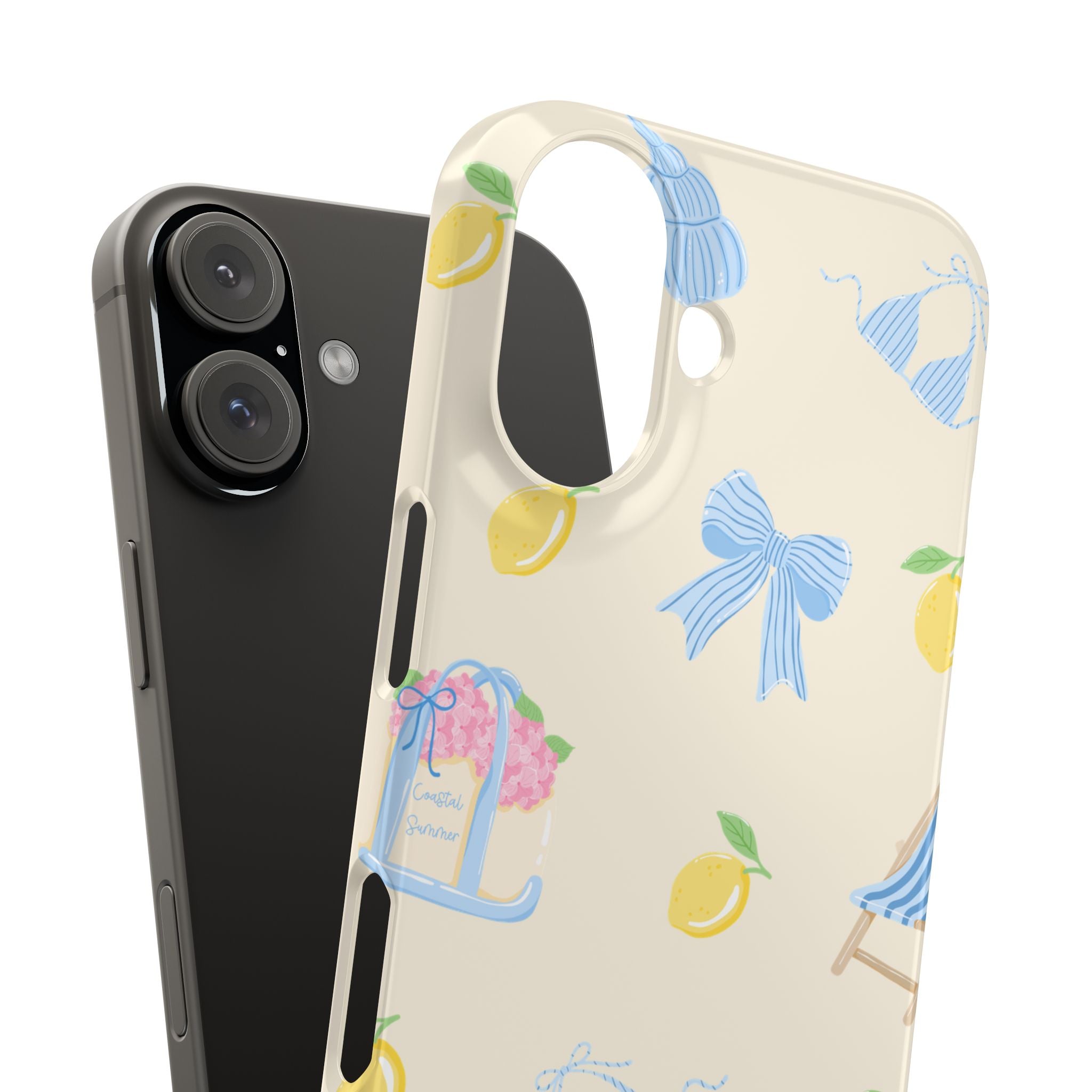 Cute Lemon & Beach Pattern Phone Case — Pastel Summer Snap Case