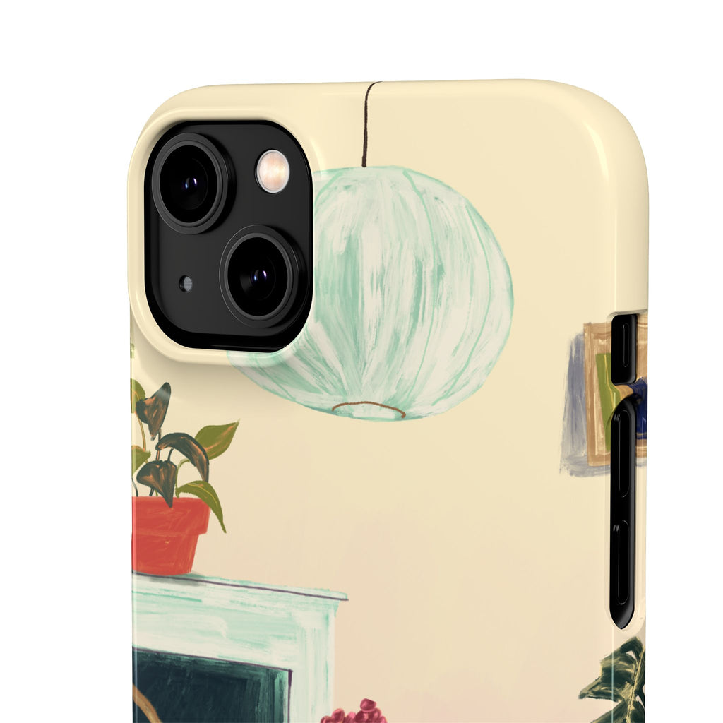 Vintage Bistro Phone Case — Cozy Cafe Interior Illustration Snap Case