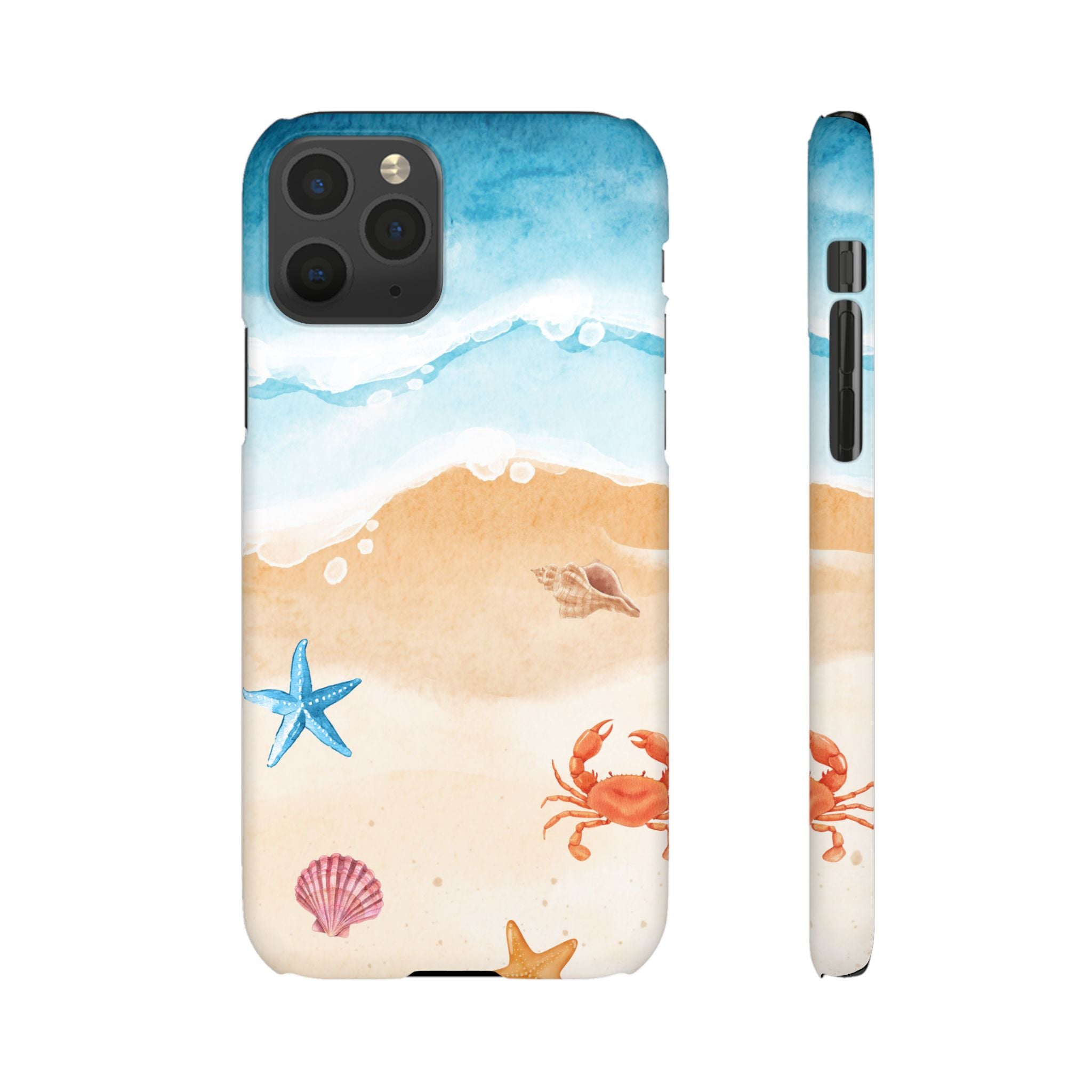 Beach Scene Phone Case — Watercolor Sand, Seashells & Crabs