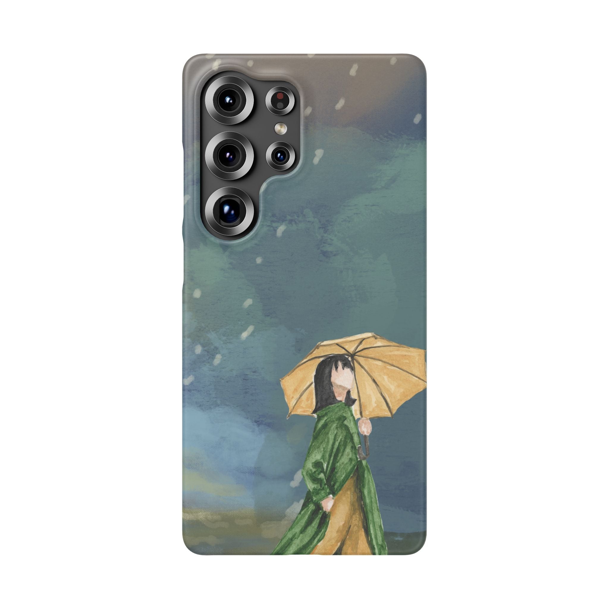 Artistic Rainfall Phone Case – Woman with Umbrella Design