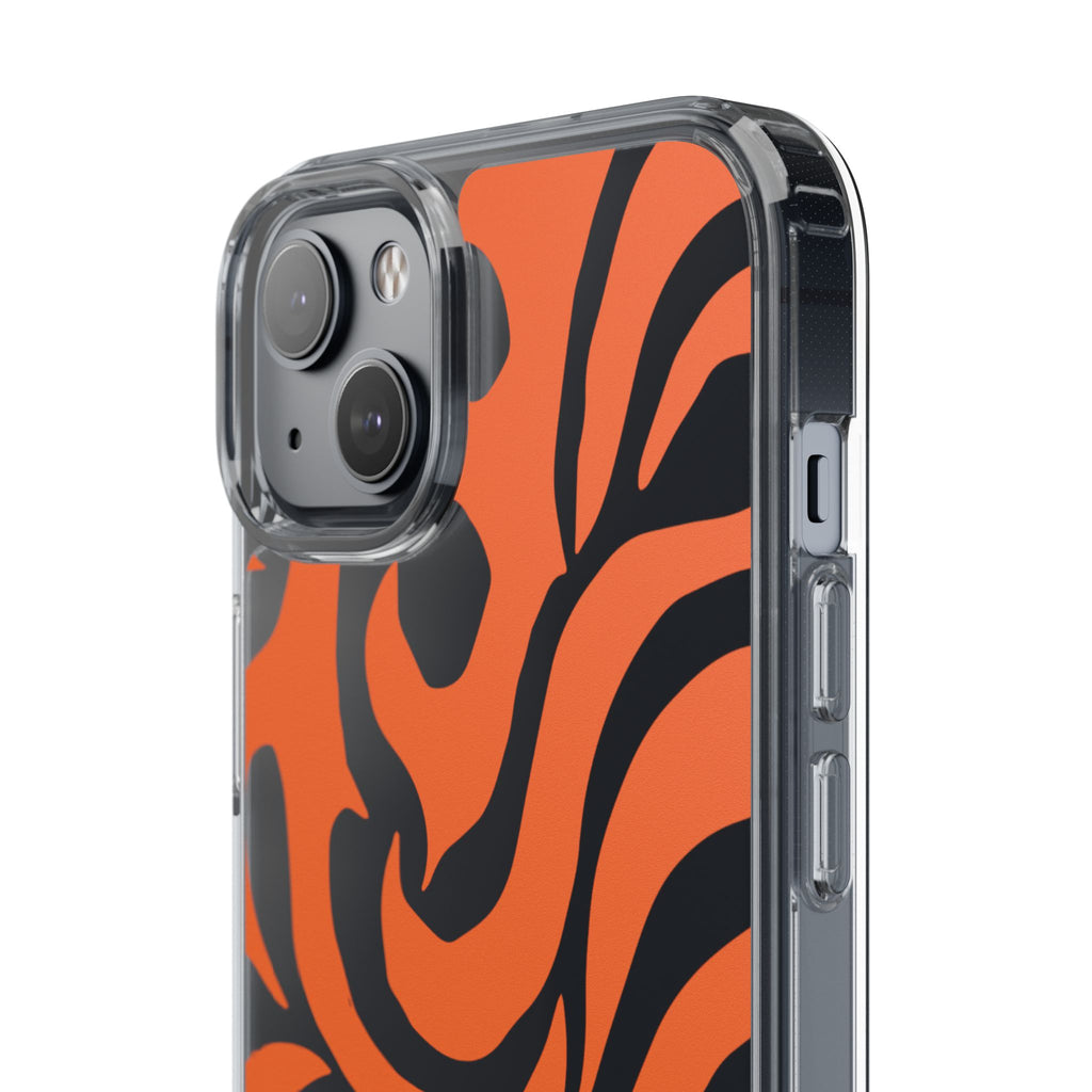 Orange Tiger Stripe Clear Phone Case — Bold Animal Print iPhone Cover