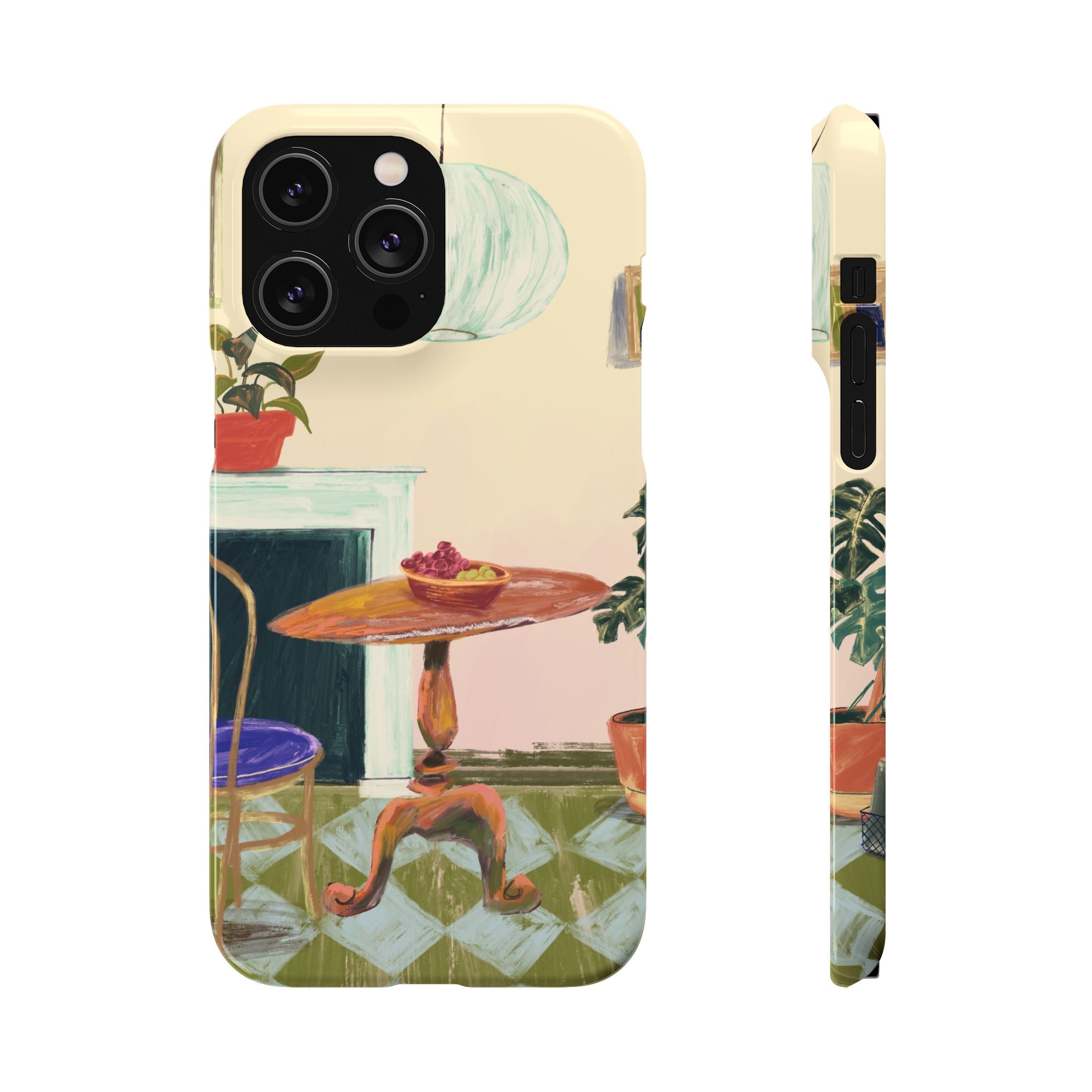 Vintage Bistro Phone Case — Cozy Cafe Interior Illustration Snap Case