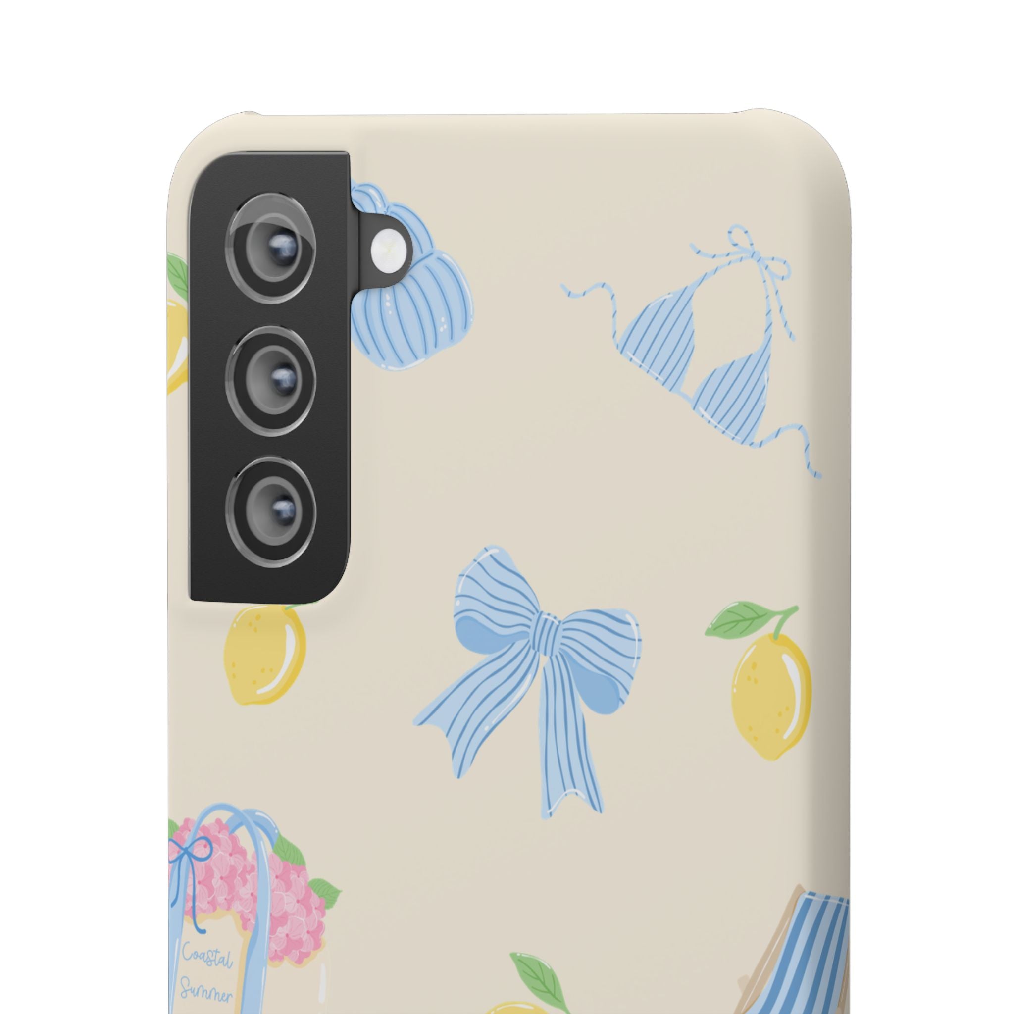 Cute Lemon & Beach Pattern Phone Case — Pastel Summer Snap Case