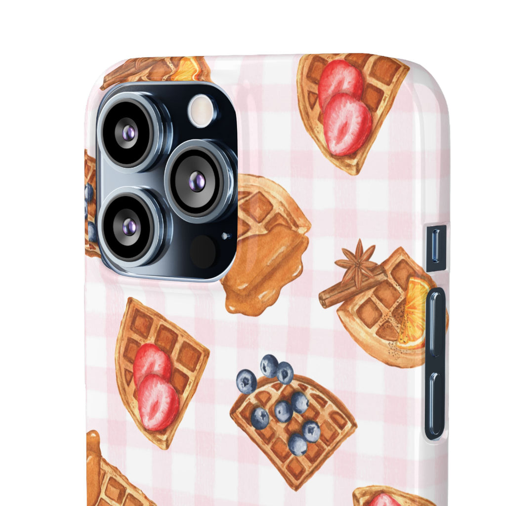 Waffle Picnic Phone Case — Cute Strawberry & Blueberry Waffles on Pink Gingham Snap Case