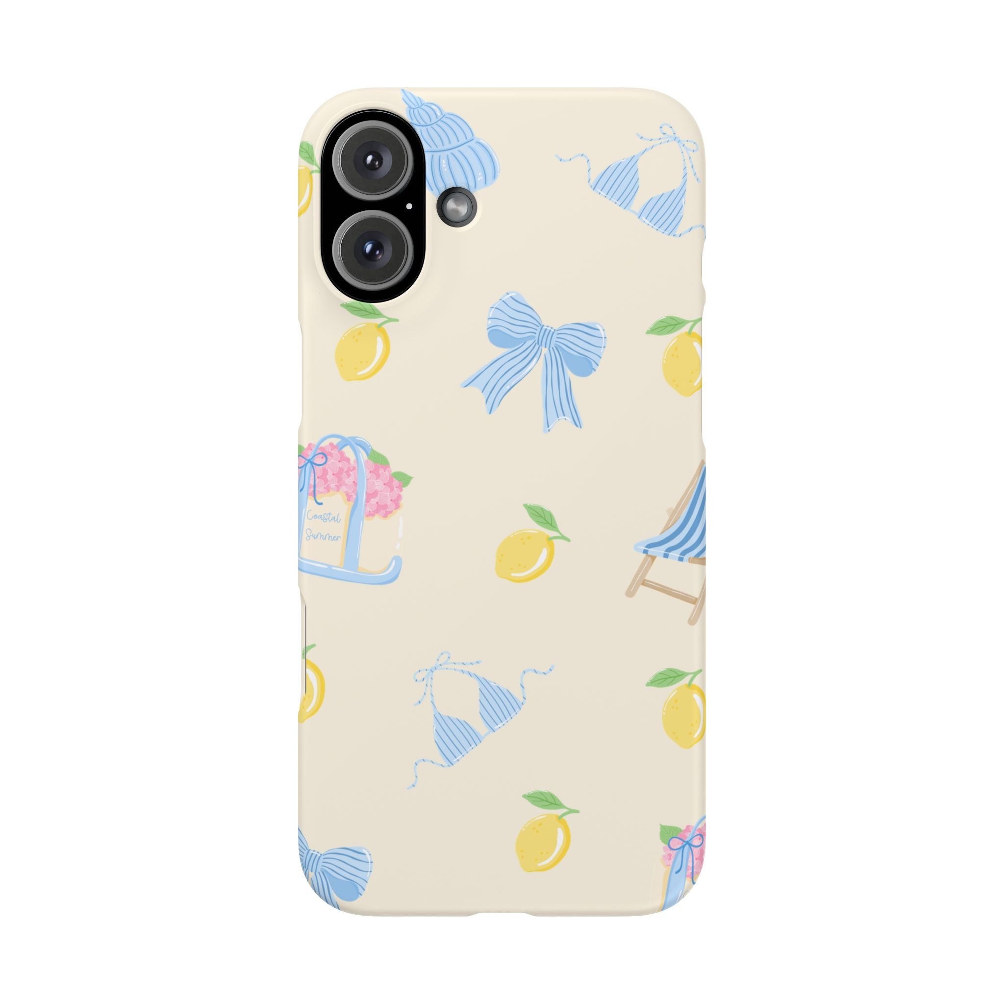 Cute Lemon & Beach Pattern Phone Case — Pastel Summer Snap Case