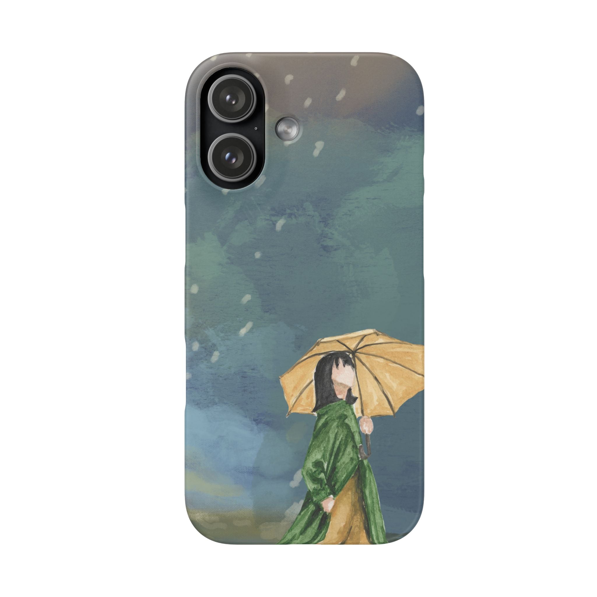 Artistic Rainfall Phone Case – Woman with Umbrella Design