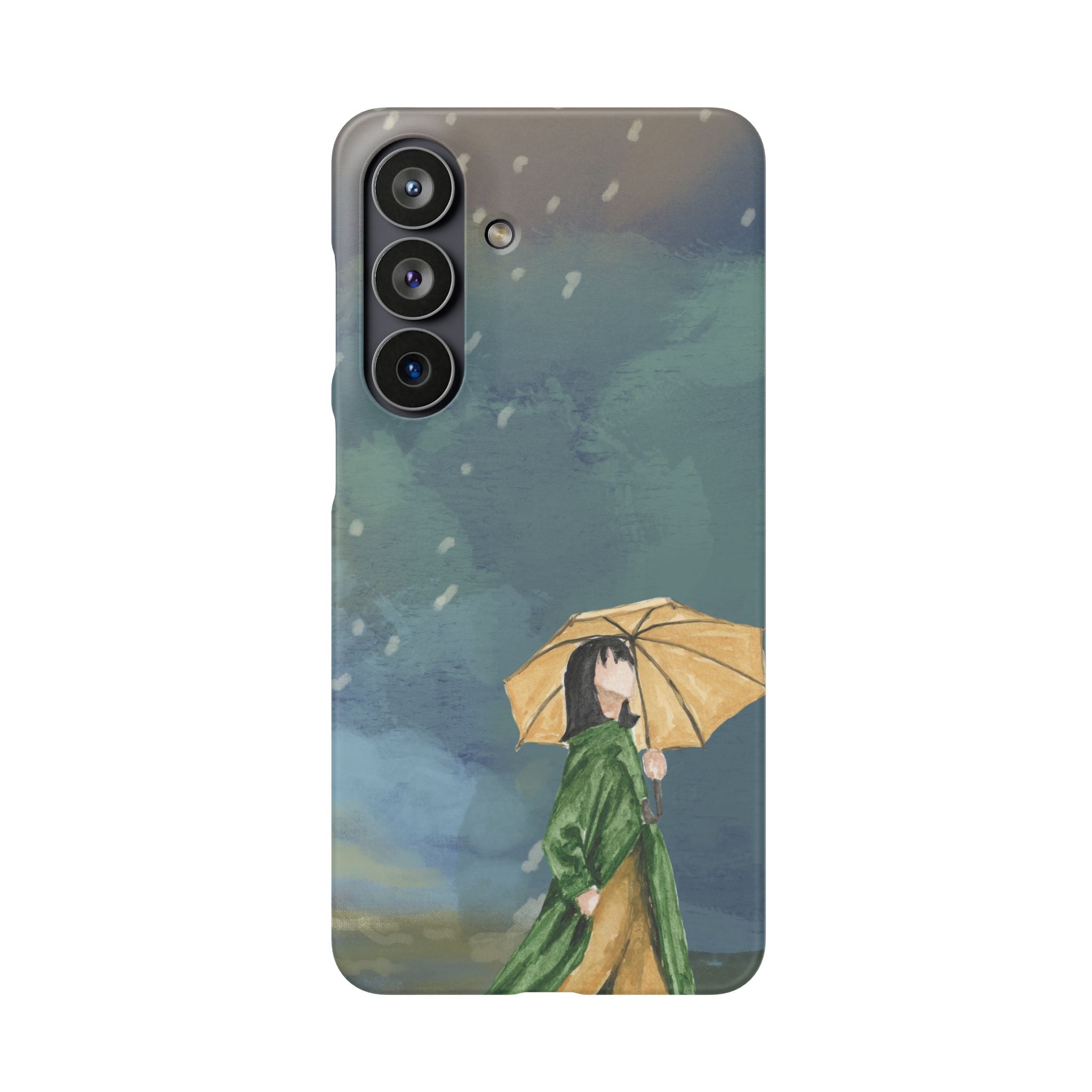 Artistic Rainfall Phone Case – Woman with Umbrella Design
