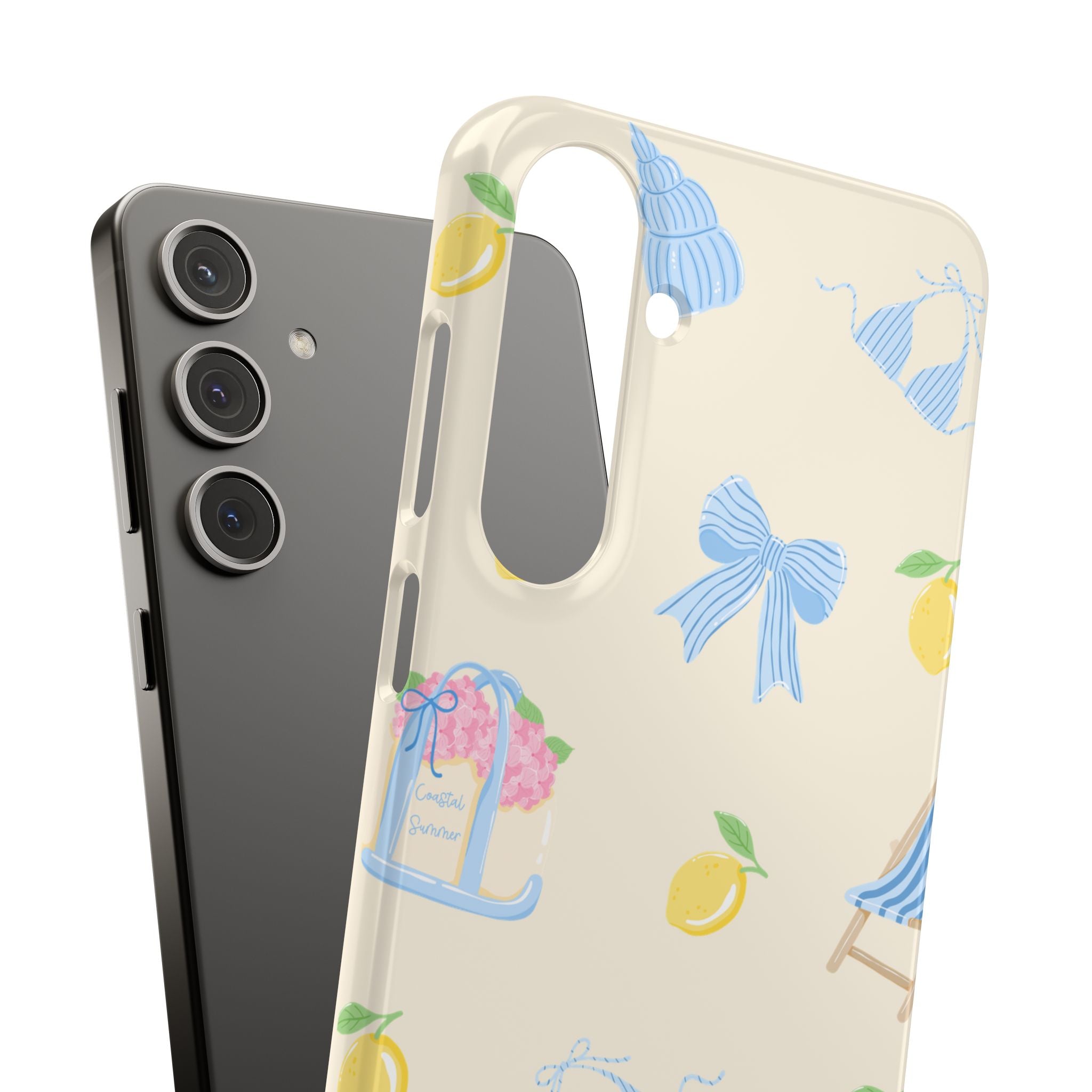 Cute Lemon & Beach Pattern Phone Case — Pastel Summer Snap Case