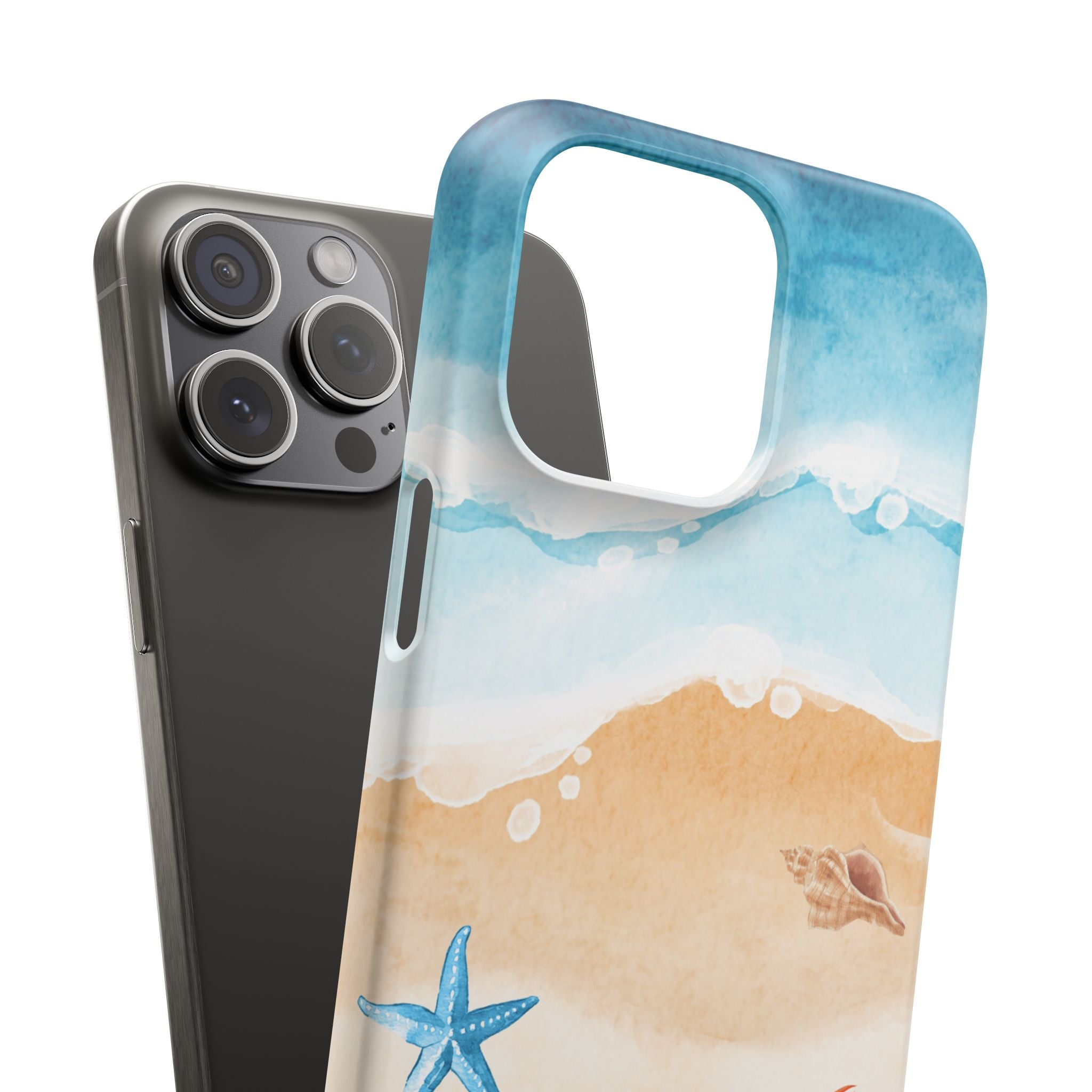 Beach Scene Phone Case — Watercolor Sand, Seashells & Crabs