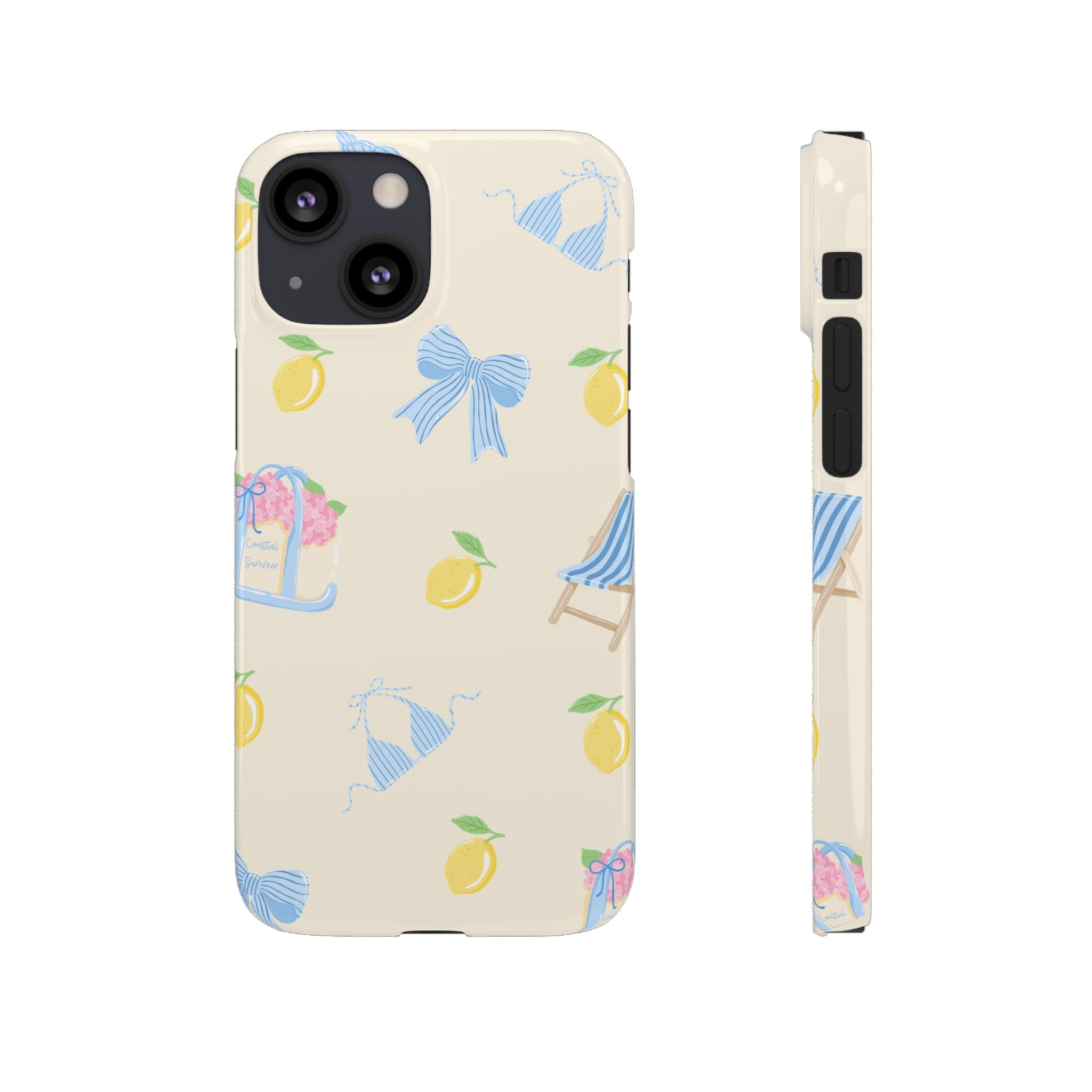Cute Lemon & Beach Pattern Phone Case — Pastel Summer Snap Case