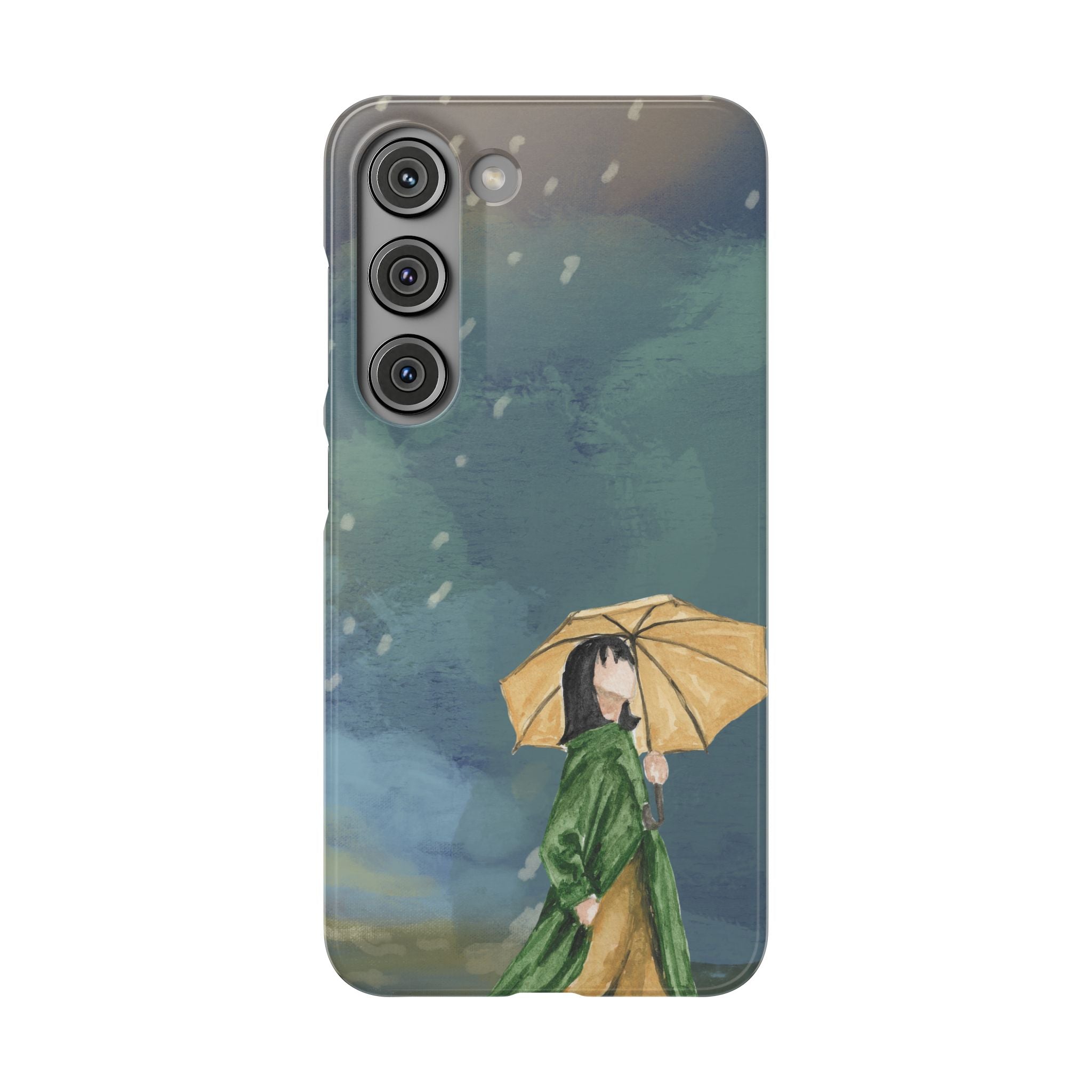 Artistic Rainfall Phone Case – Woman with Umbrella Design