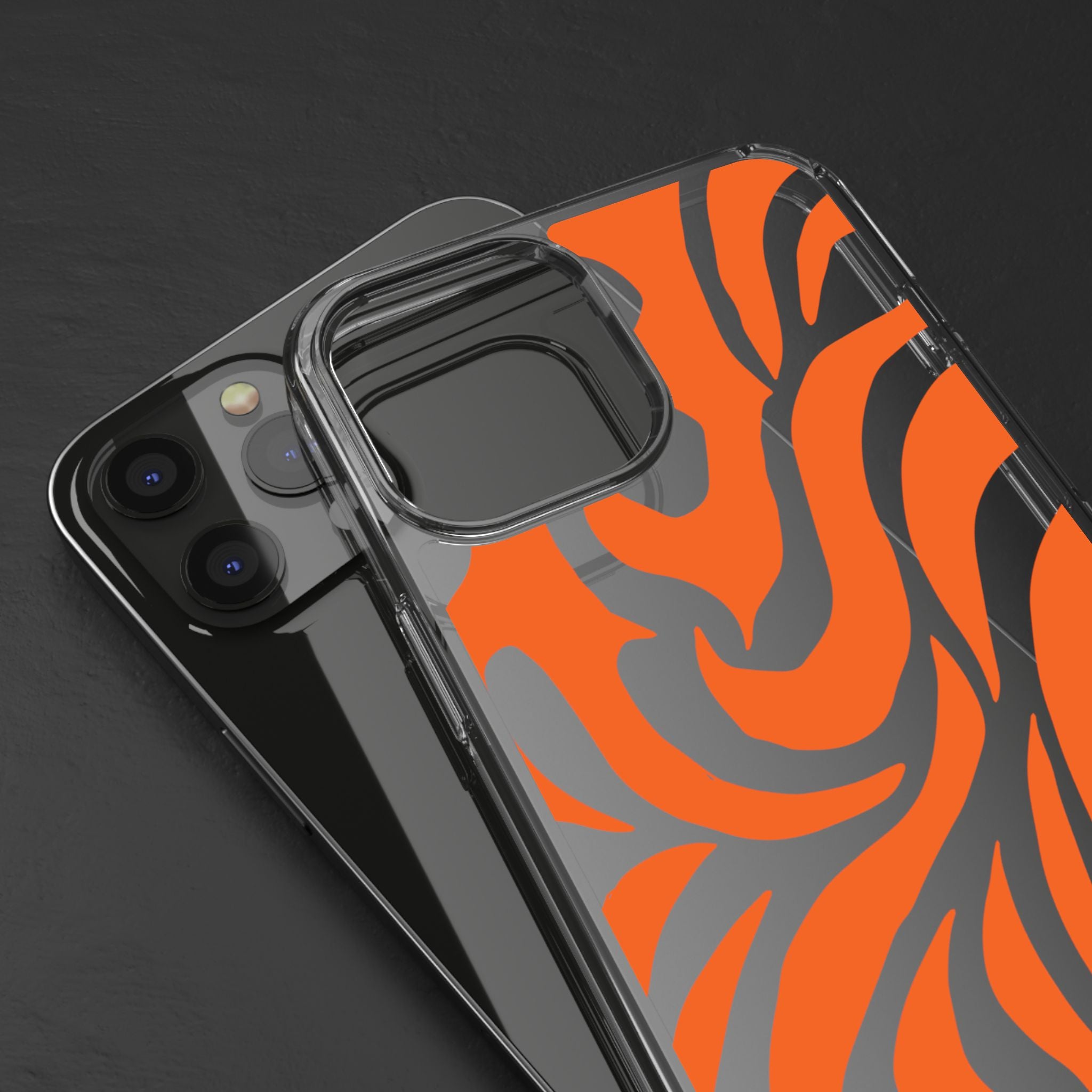 Orange Tiger Stripe Clear Phone Case — Bold Animal Print iPhone Cover