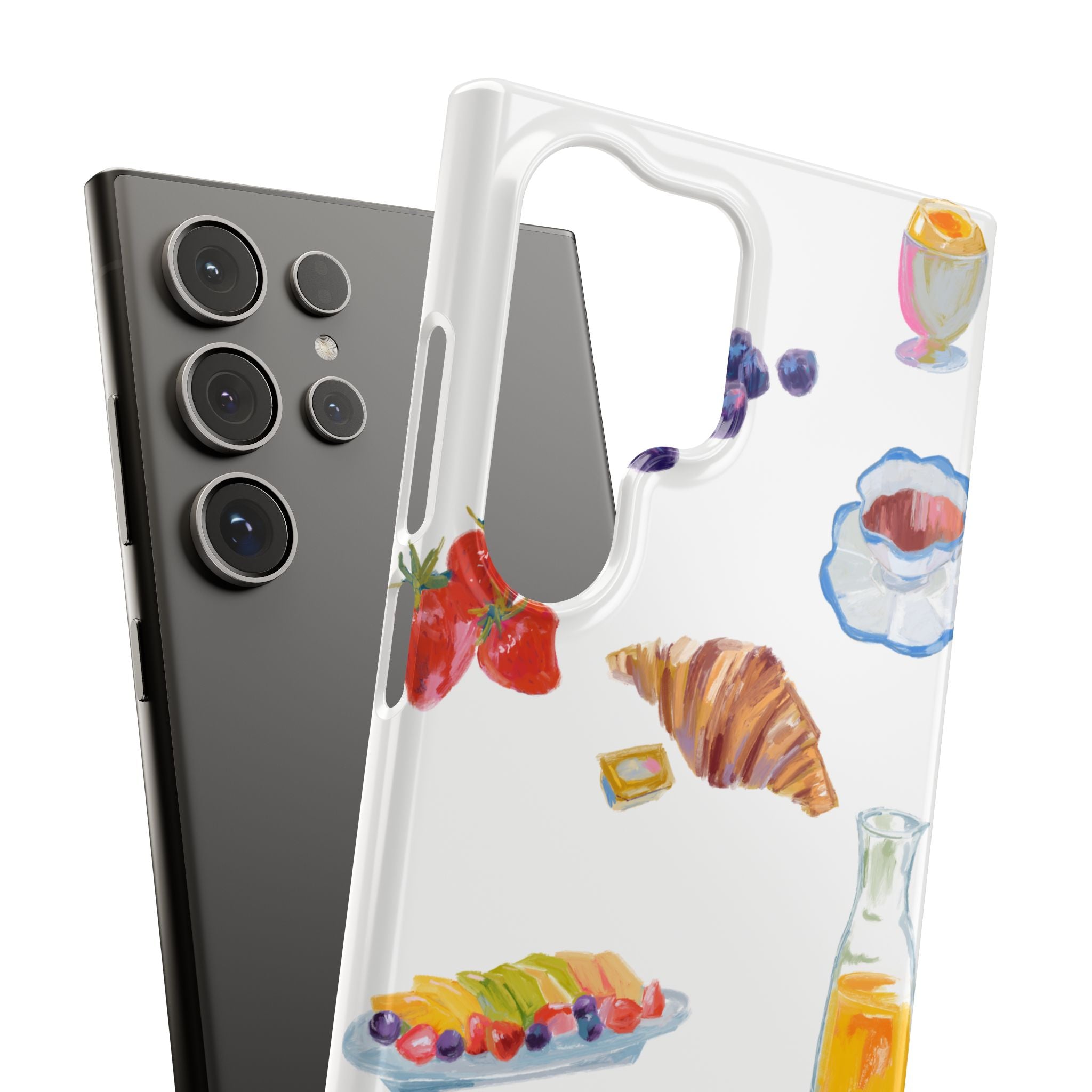 Phone Case — Watercolor Breakfast Pattern (croissant, berries, juice)