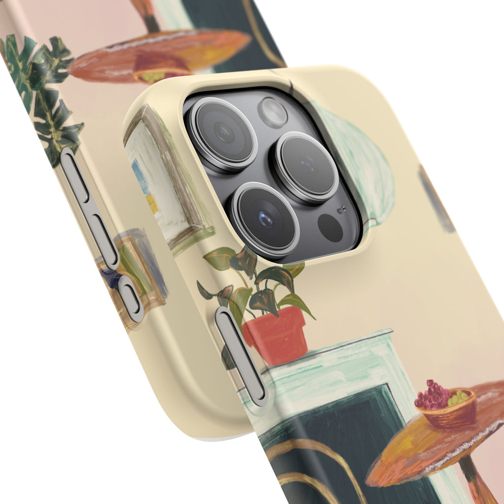 Vintage Bistro Phone Case — Cozy Cafe Interior Illustration Snap Case