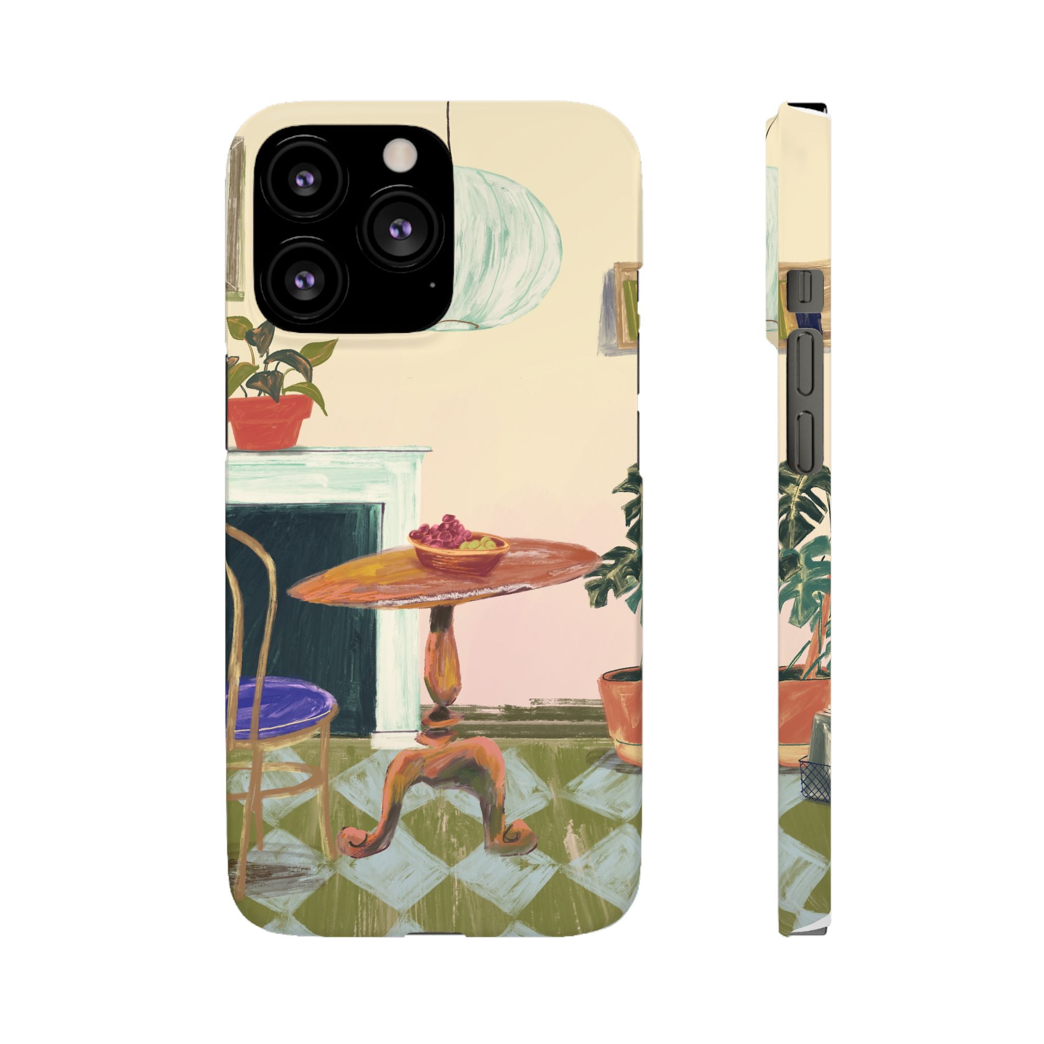 Vintage Bistro Phone Case — Cozy Cafe Interior Illustration Snap Case