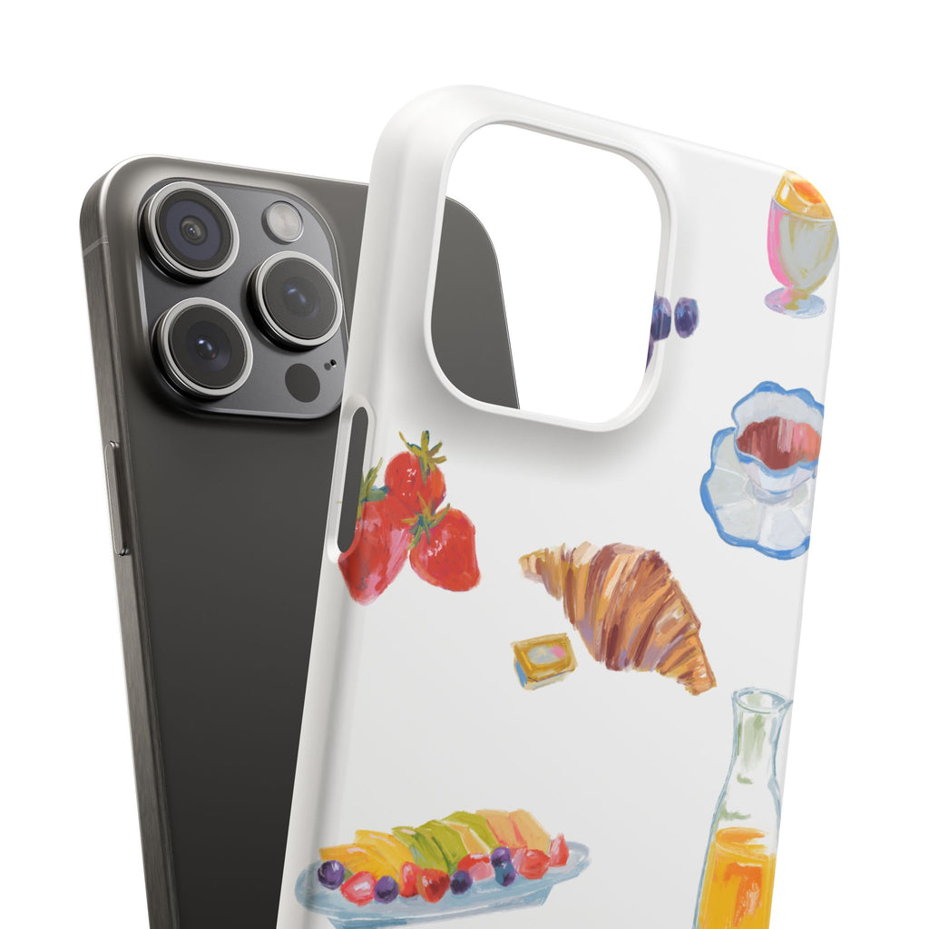 Phone Case — Watercolor Breakfast Pattern (croissant, berries, juice)